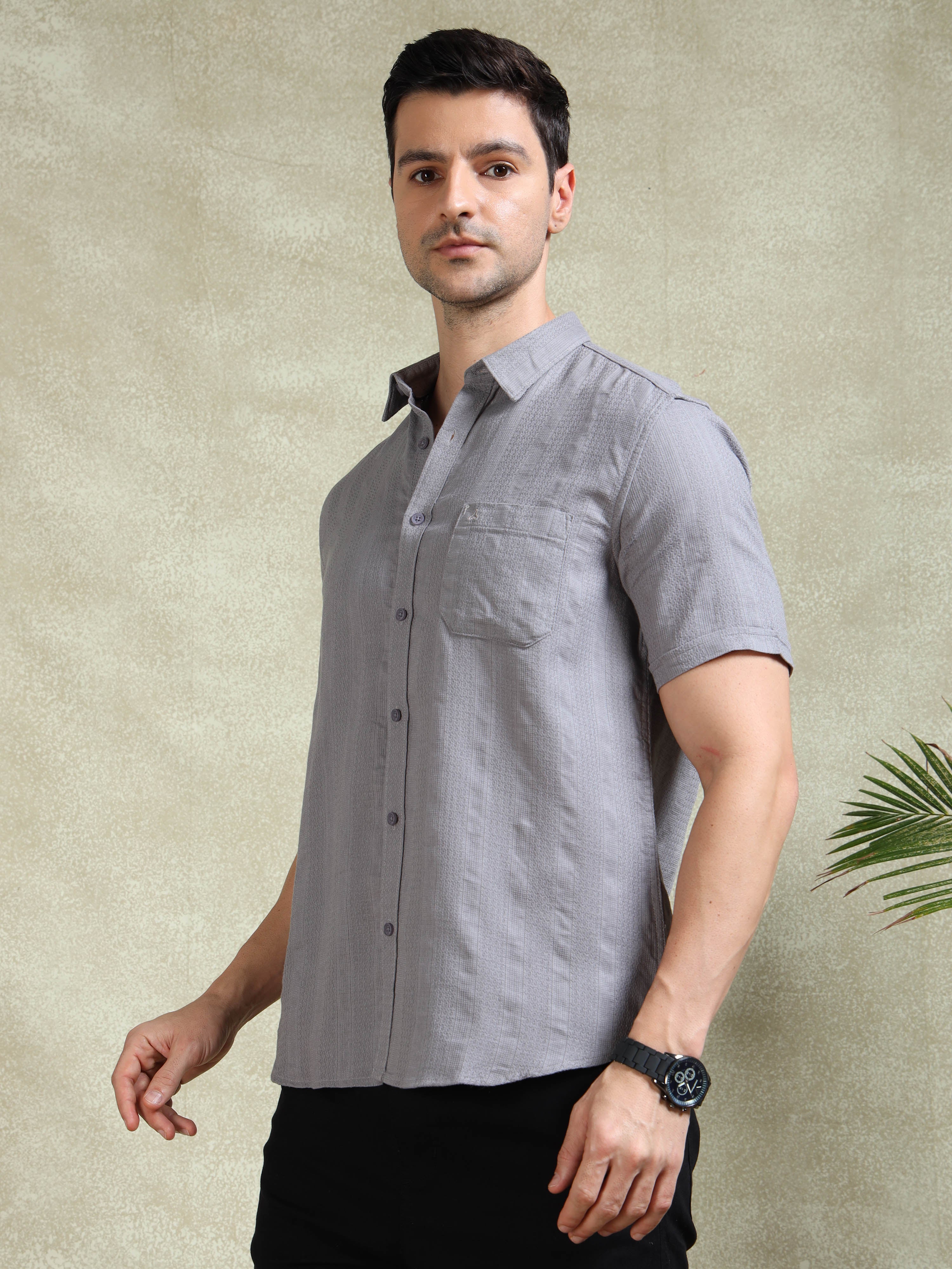 MEN'S GREY STRIPE SLIM FIT SHIRT