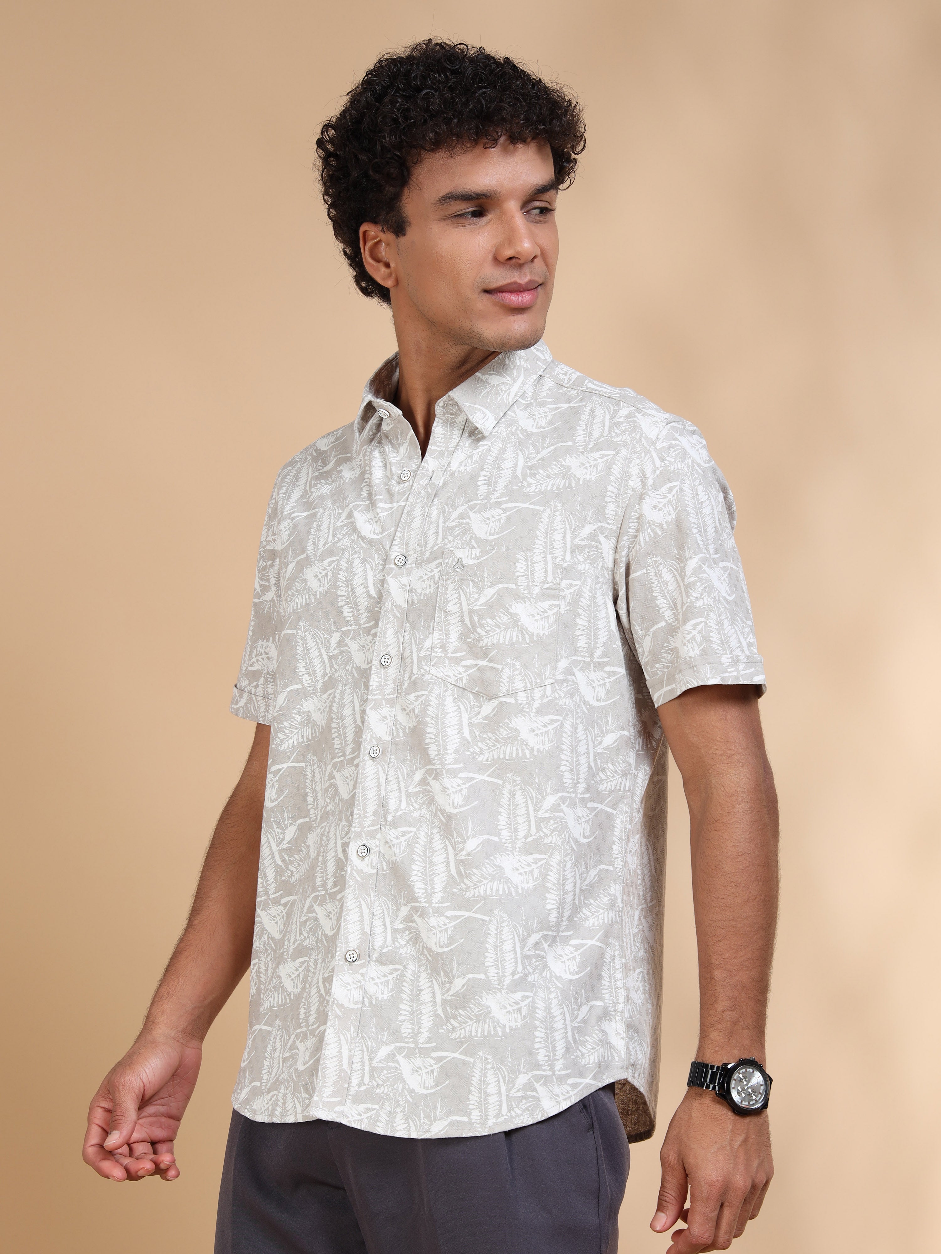 MEN'S GREY PRINT SLIM FIT SHIRT