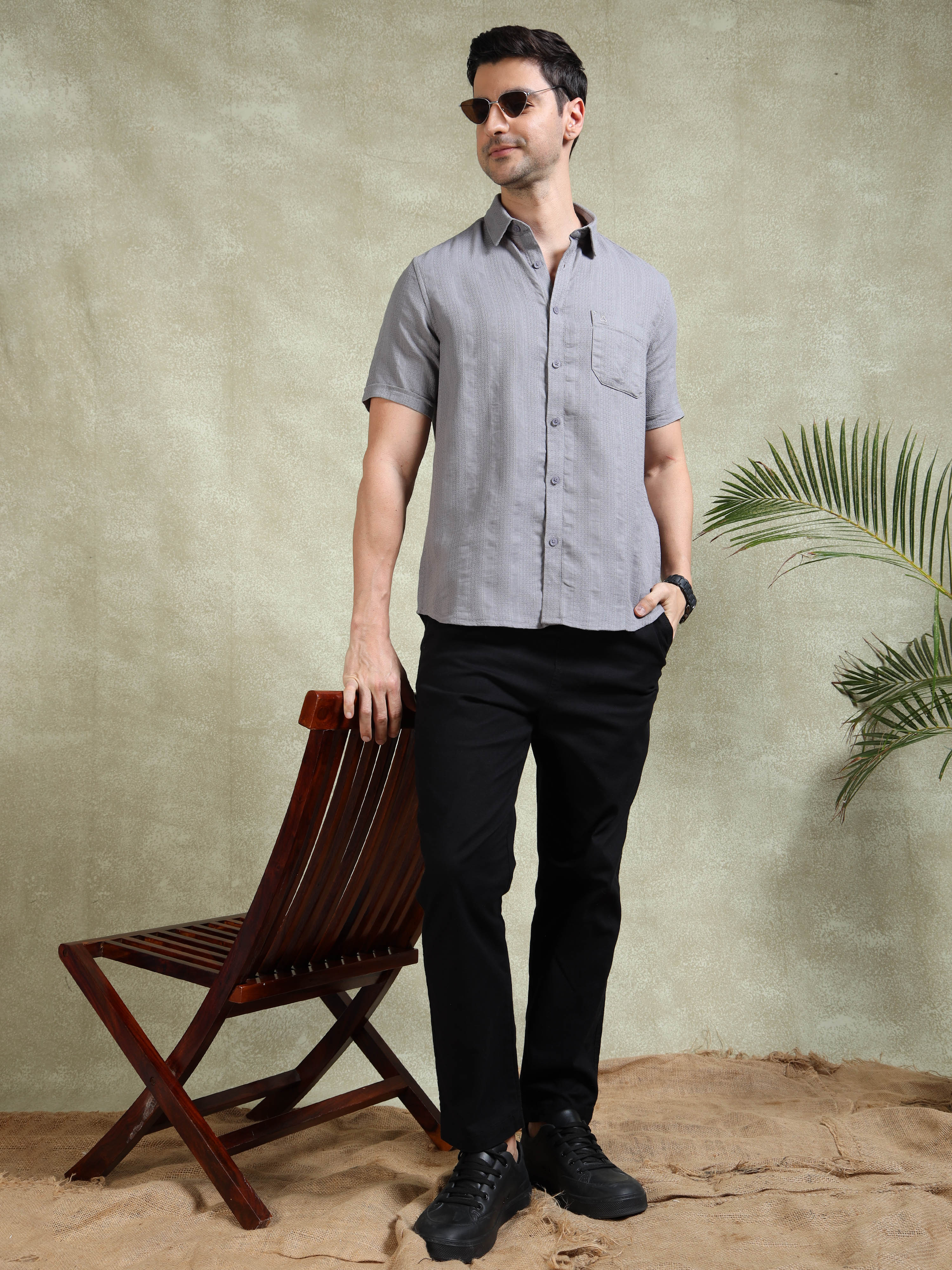 MEN'S GREY STRIPE SLIM FIT SHIRT