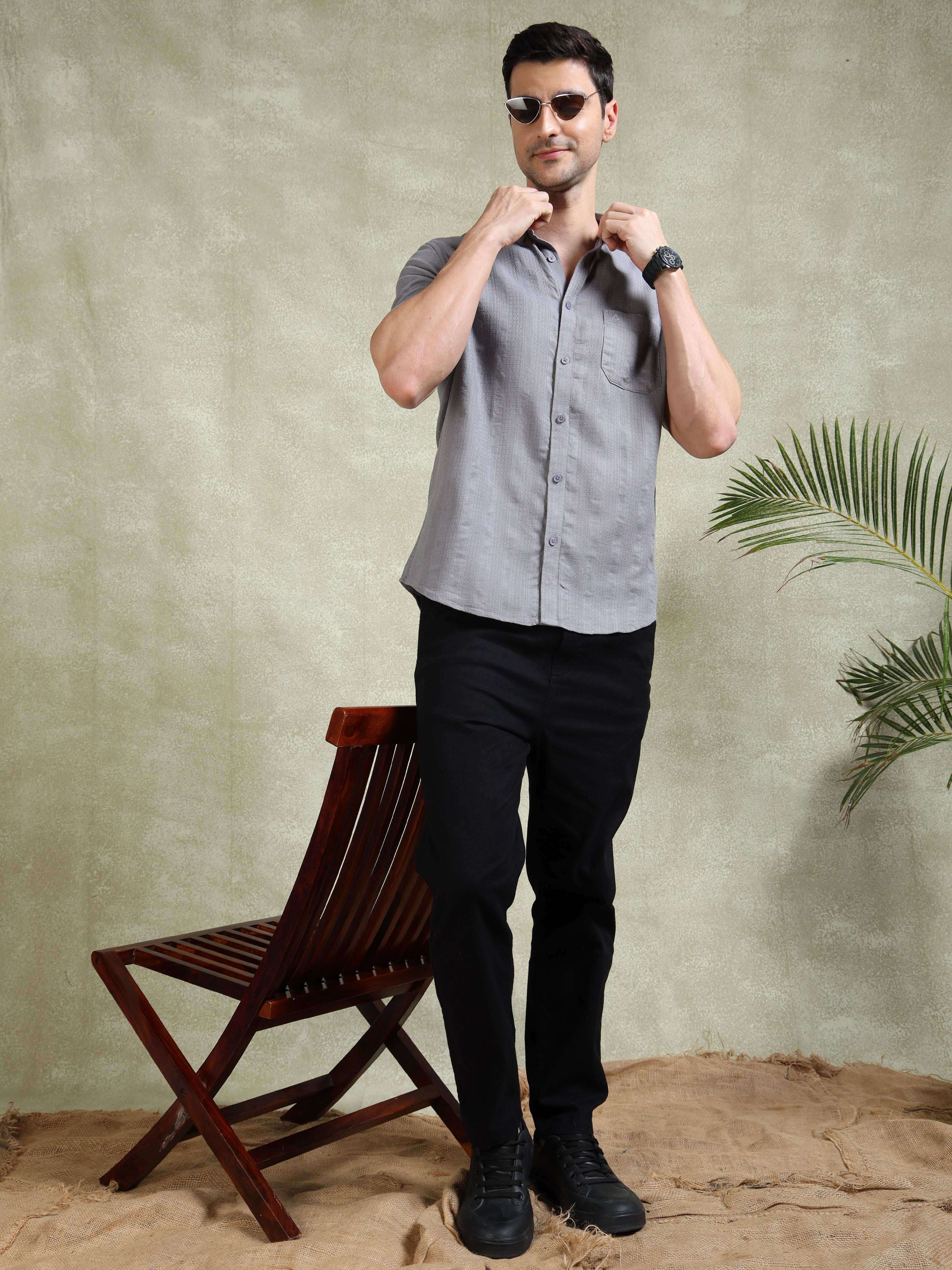 MEN'S GREY STRIPE SLIM FIT SHIRT