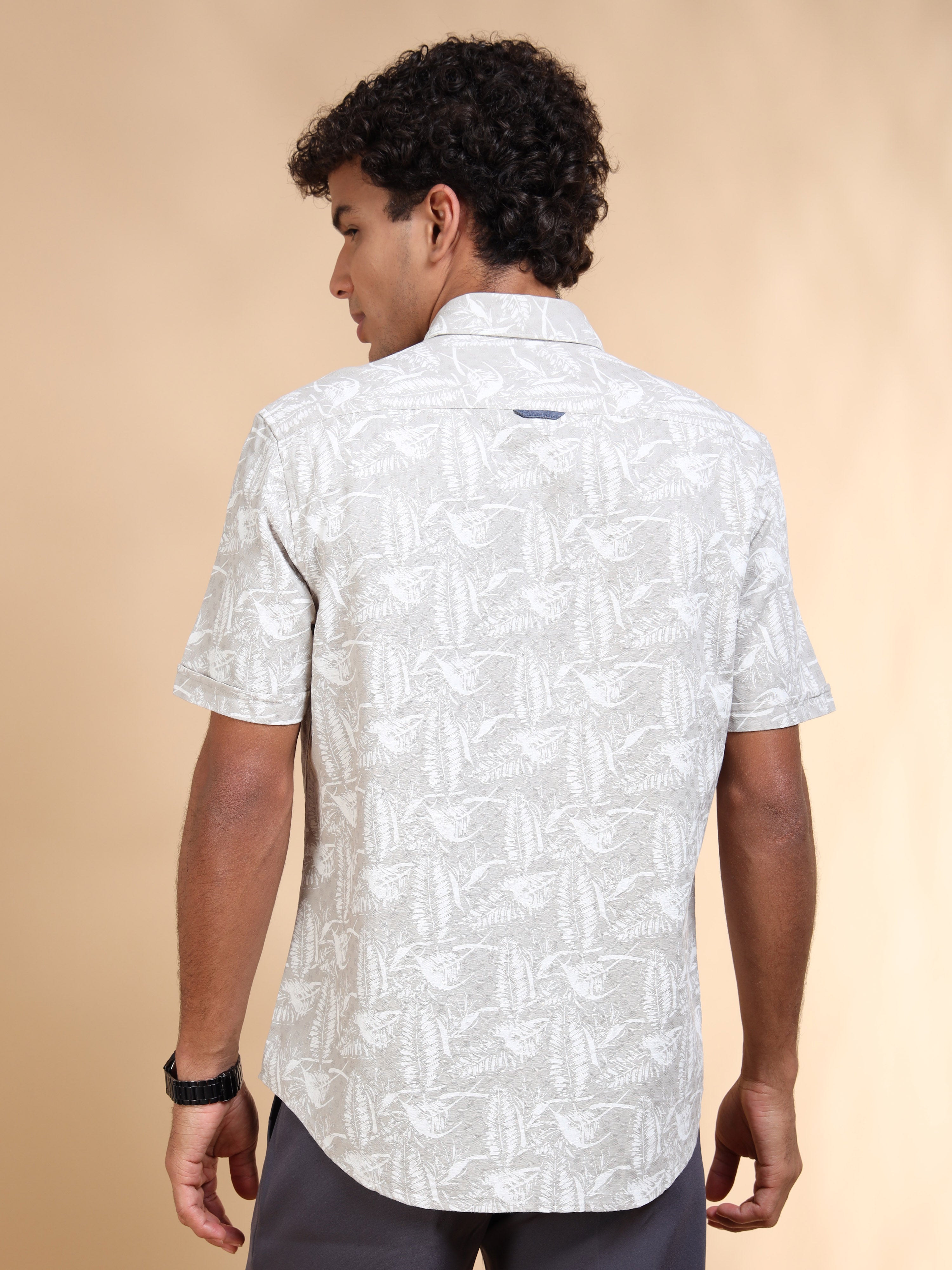 MEN'S GREY PRINT SLIM FIT SHIRT