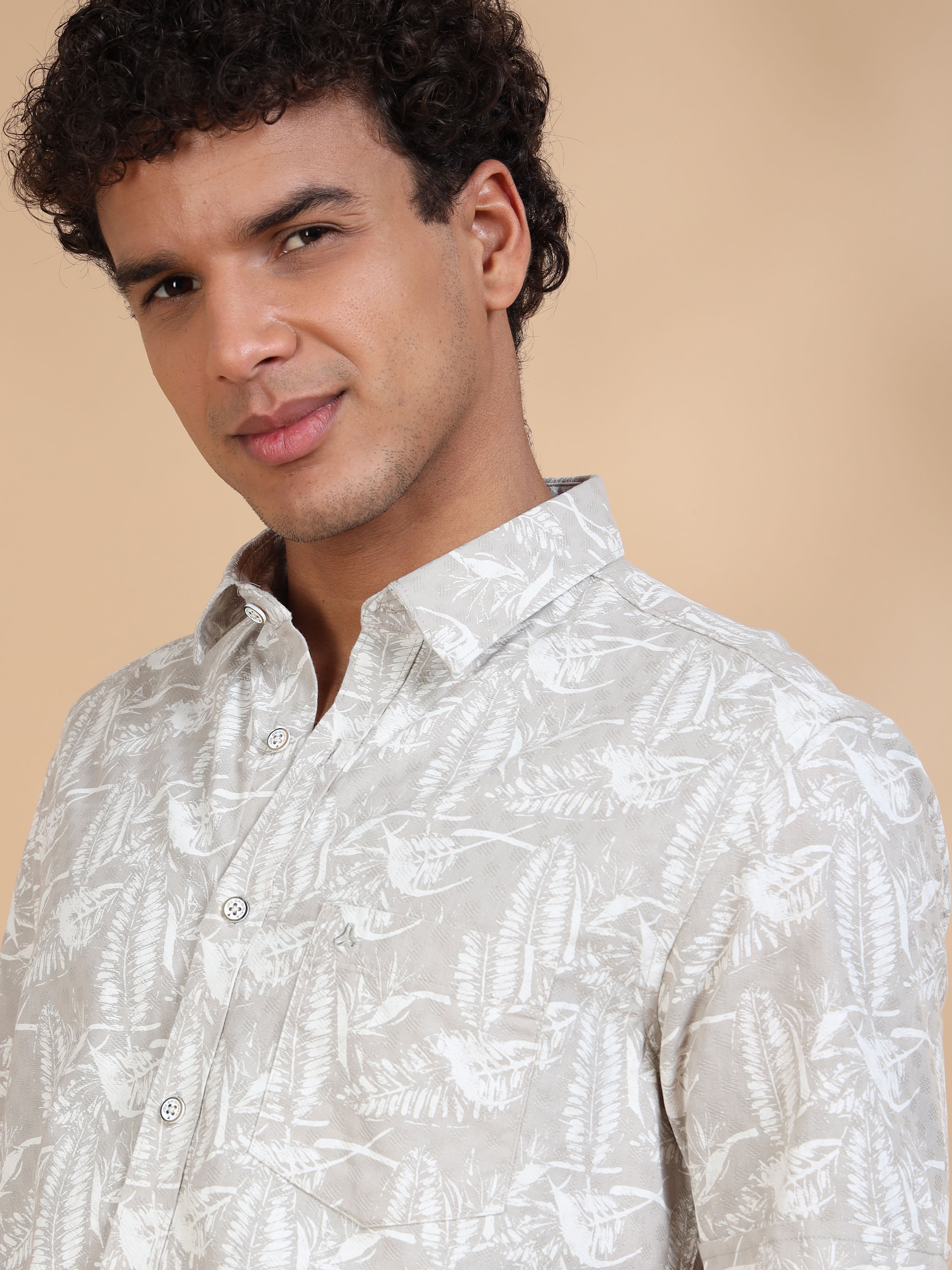 MEN'S GREY PRINT SLIM FIT SHIRT