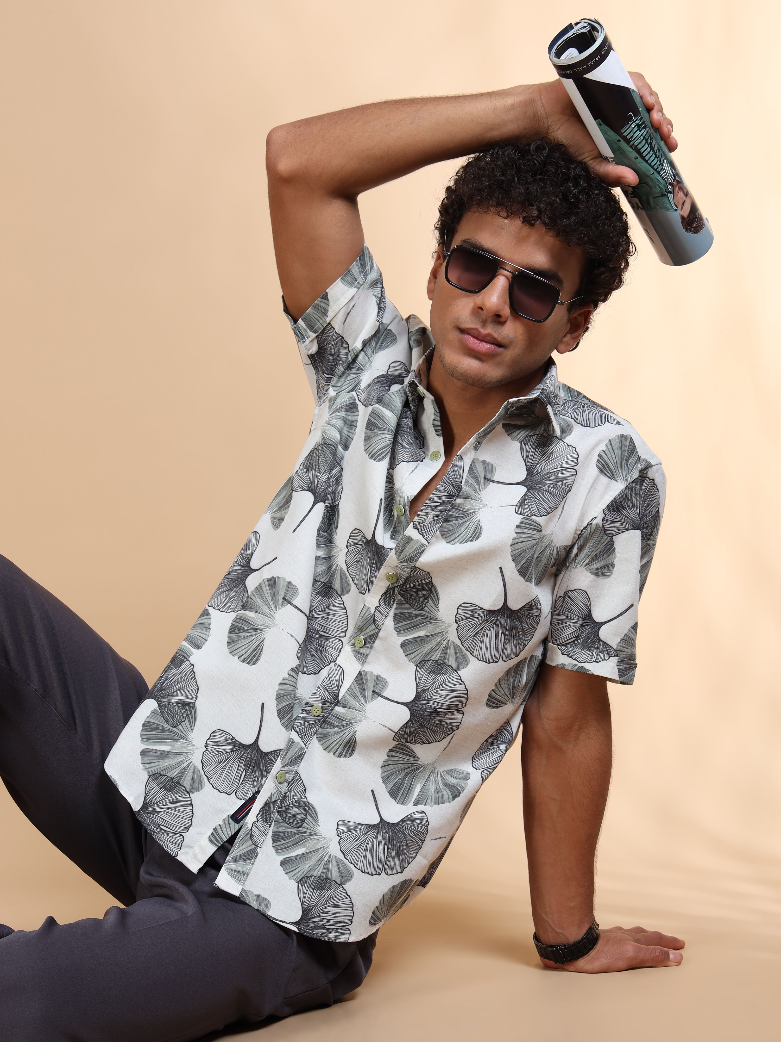 MEN'S GREEN PRINT SLIM FIT SHIRT