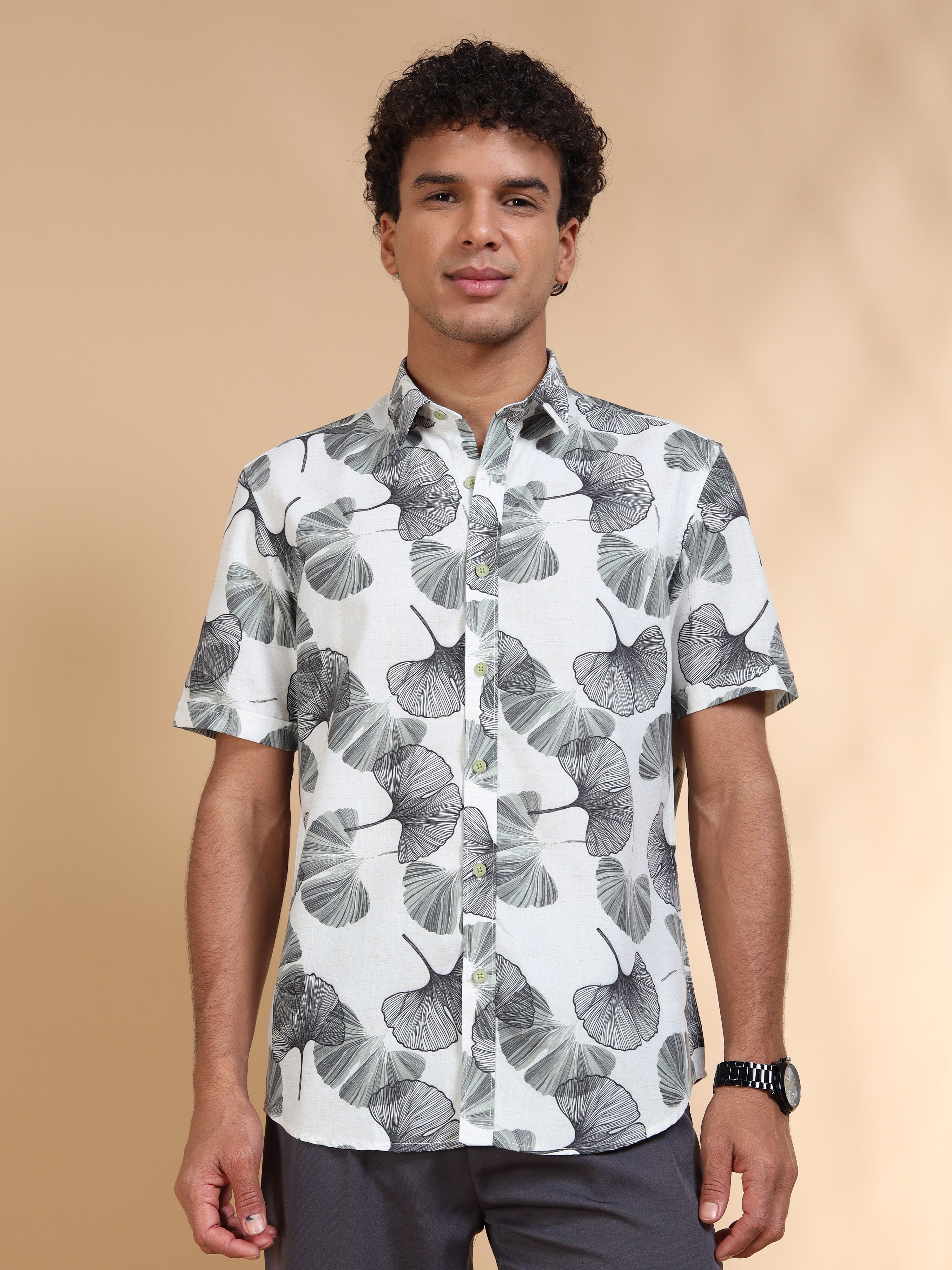 MEN'S GREEN PRINT SLIM FIT SHIRT