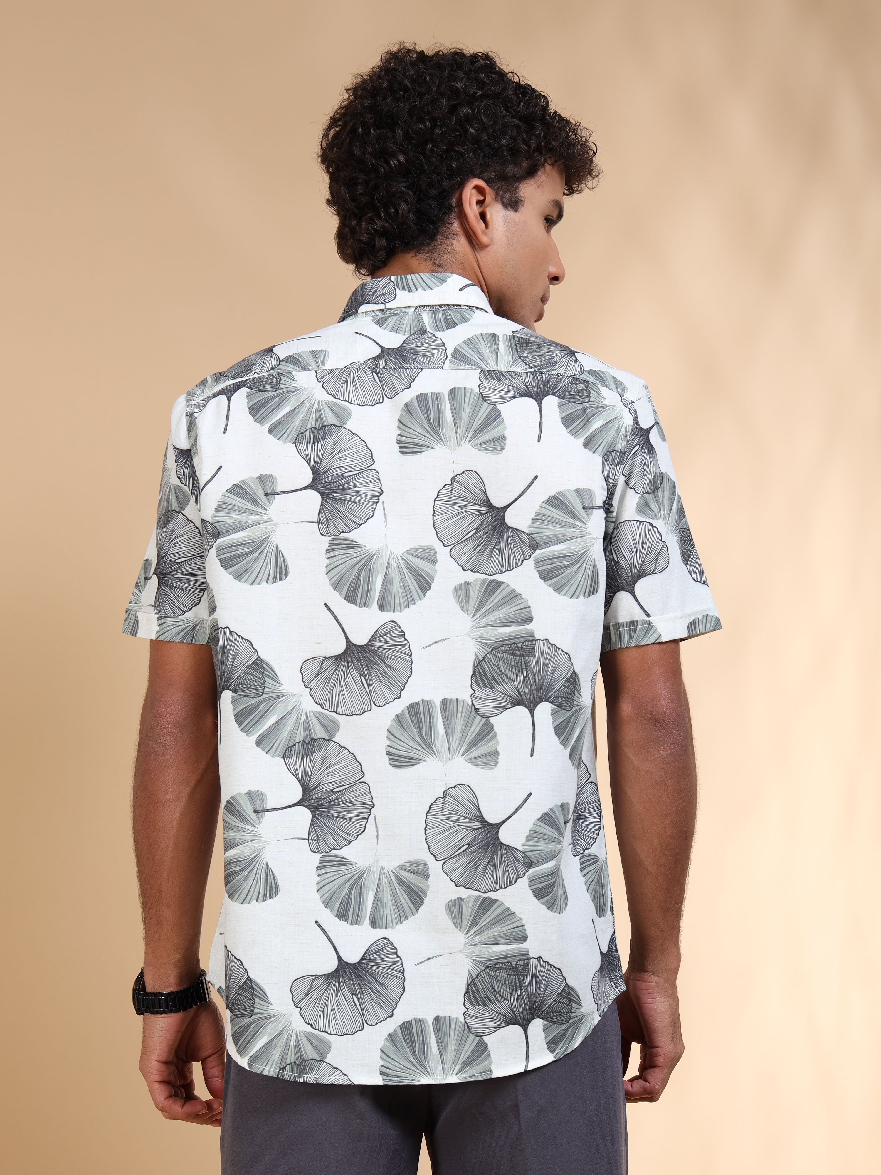 MEN'S GREEN PRINT SLIM FIT SHIRT