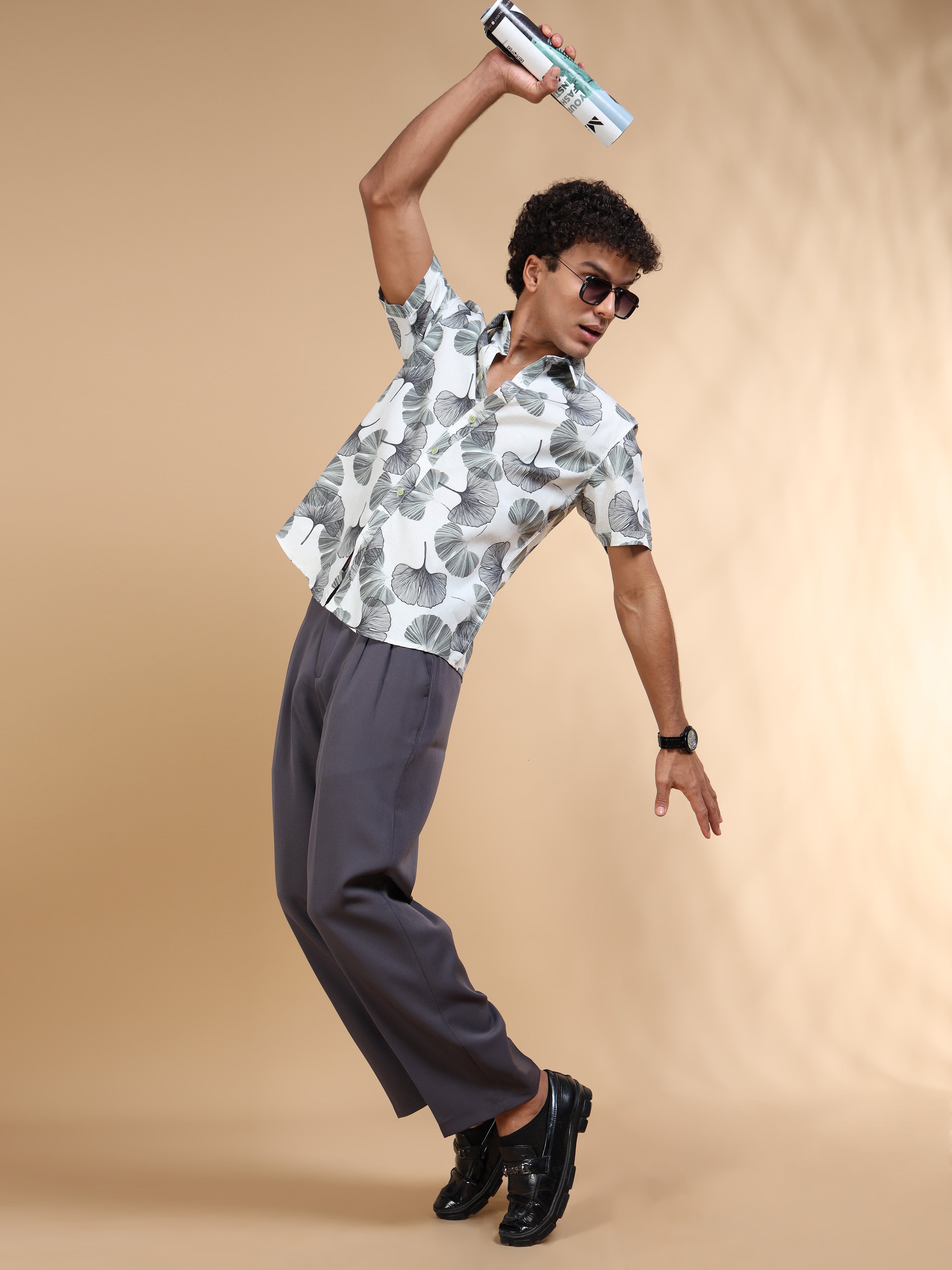 MEN'S GREEN PRINT SLIM FIT SHIRT