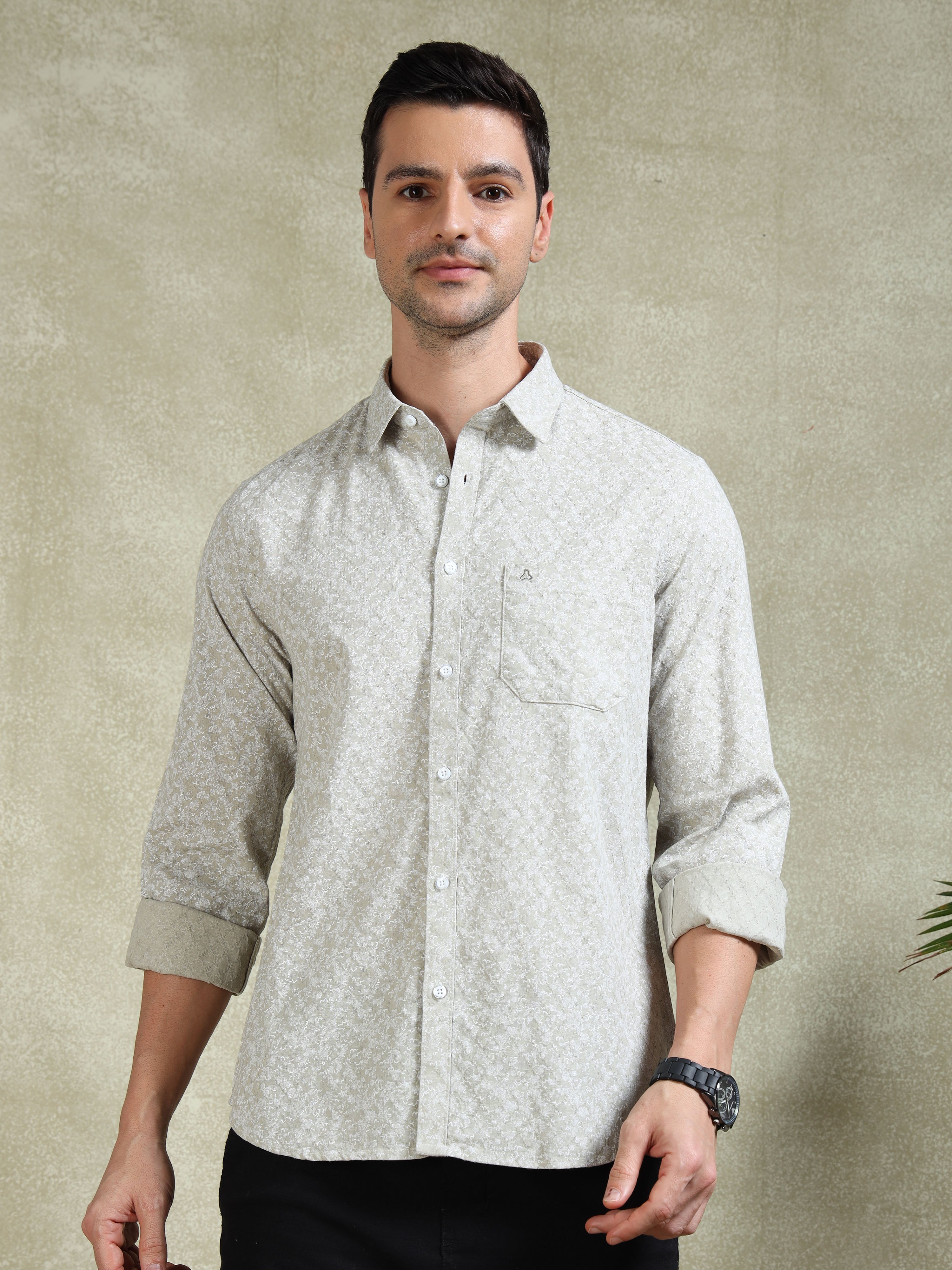 MEN'S LT.GREEN PRINT SLIM FIT SHIRT