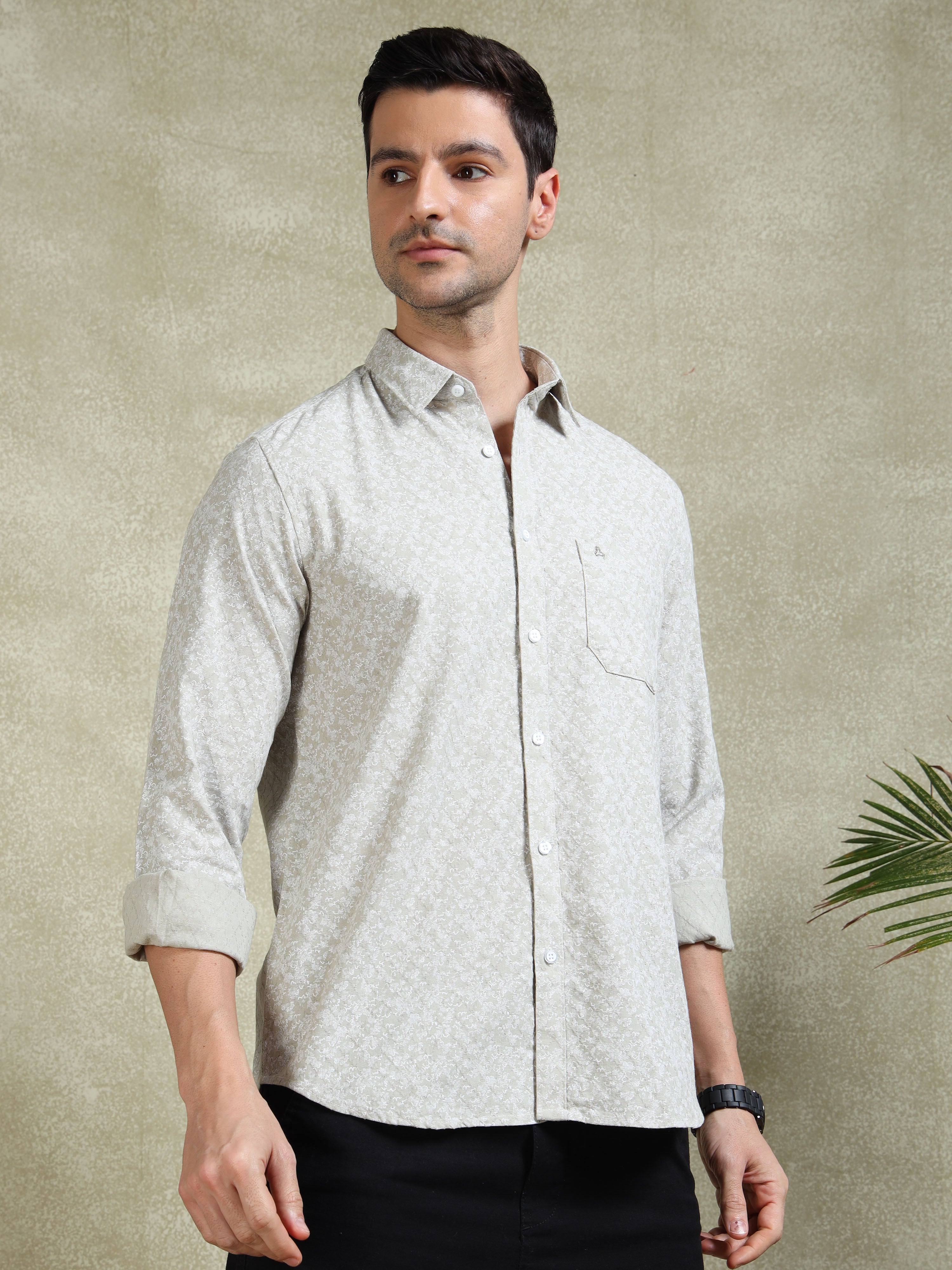 MEN'S LT.GREEN PRINT SLIM FIT SHIRT