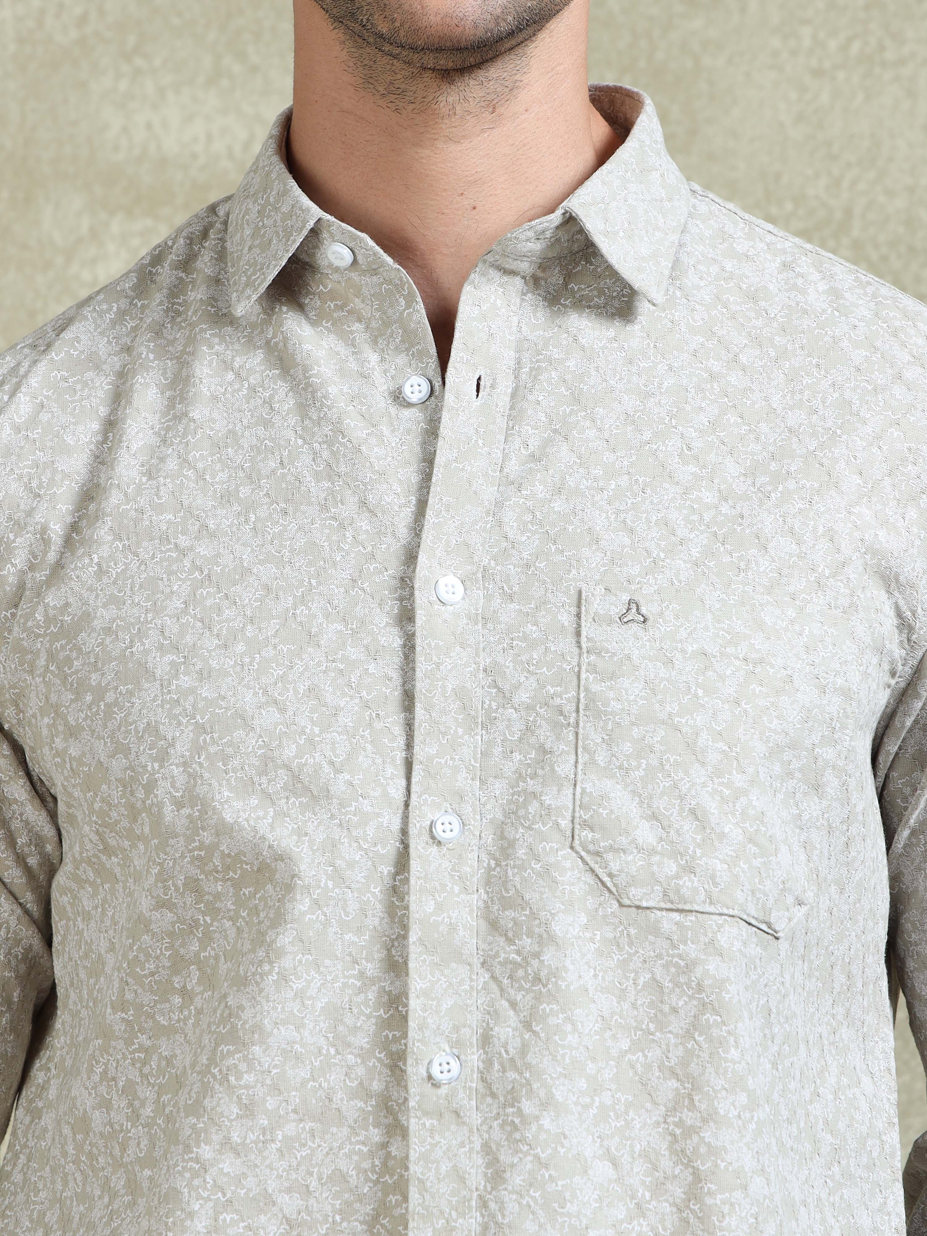 MEN'S LT.GREEN PRINT SLIM FIT SHIRT