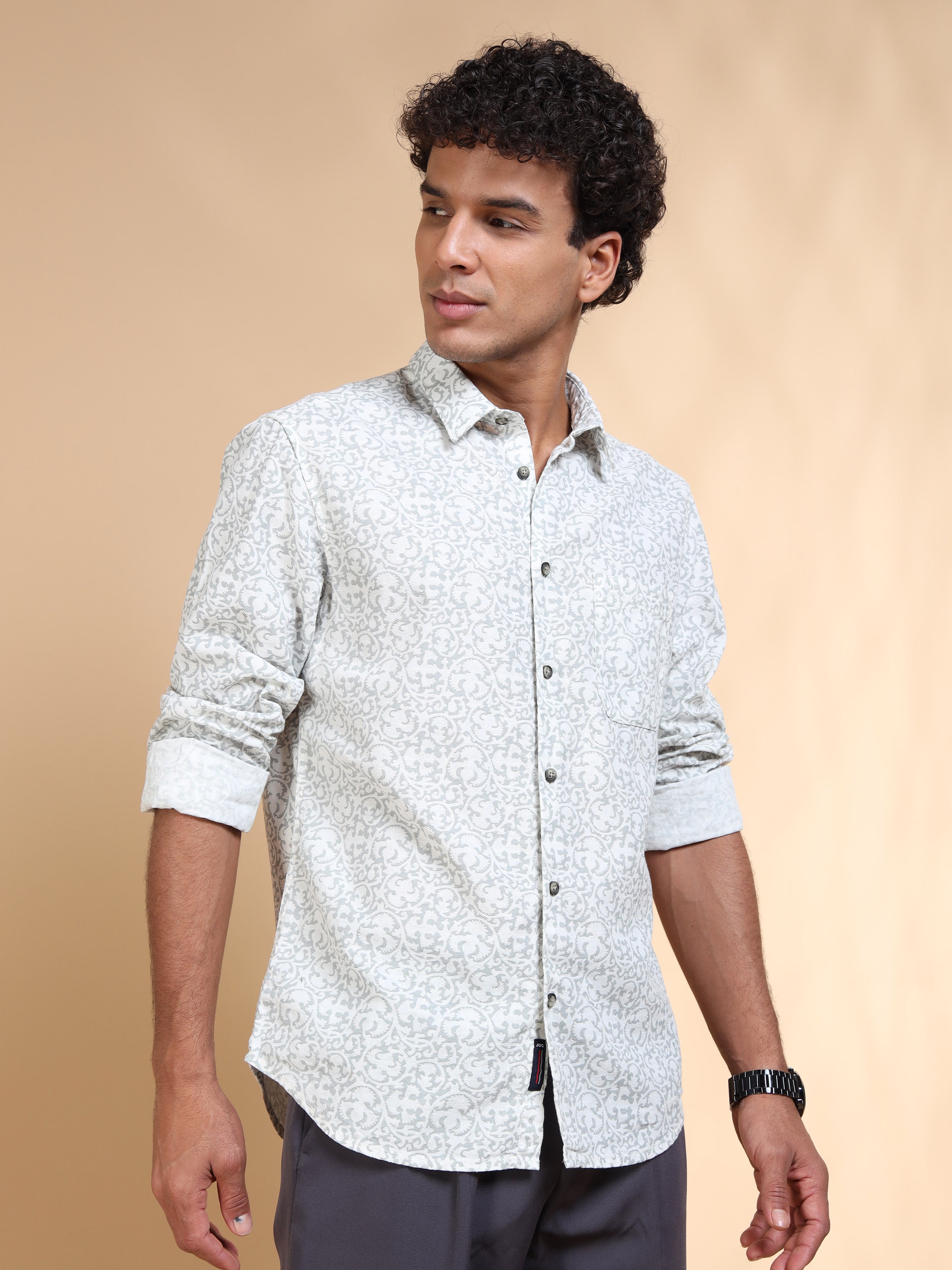 MEN'S LT.GREY PRINT SLIM FIT SHIRT
