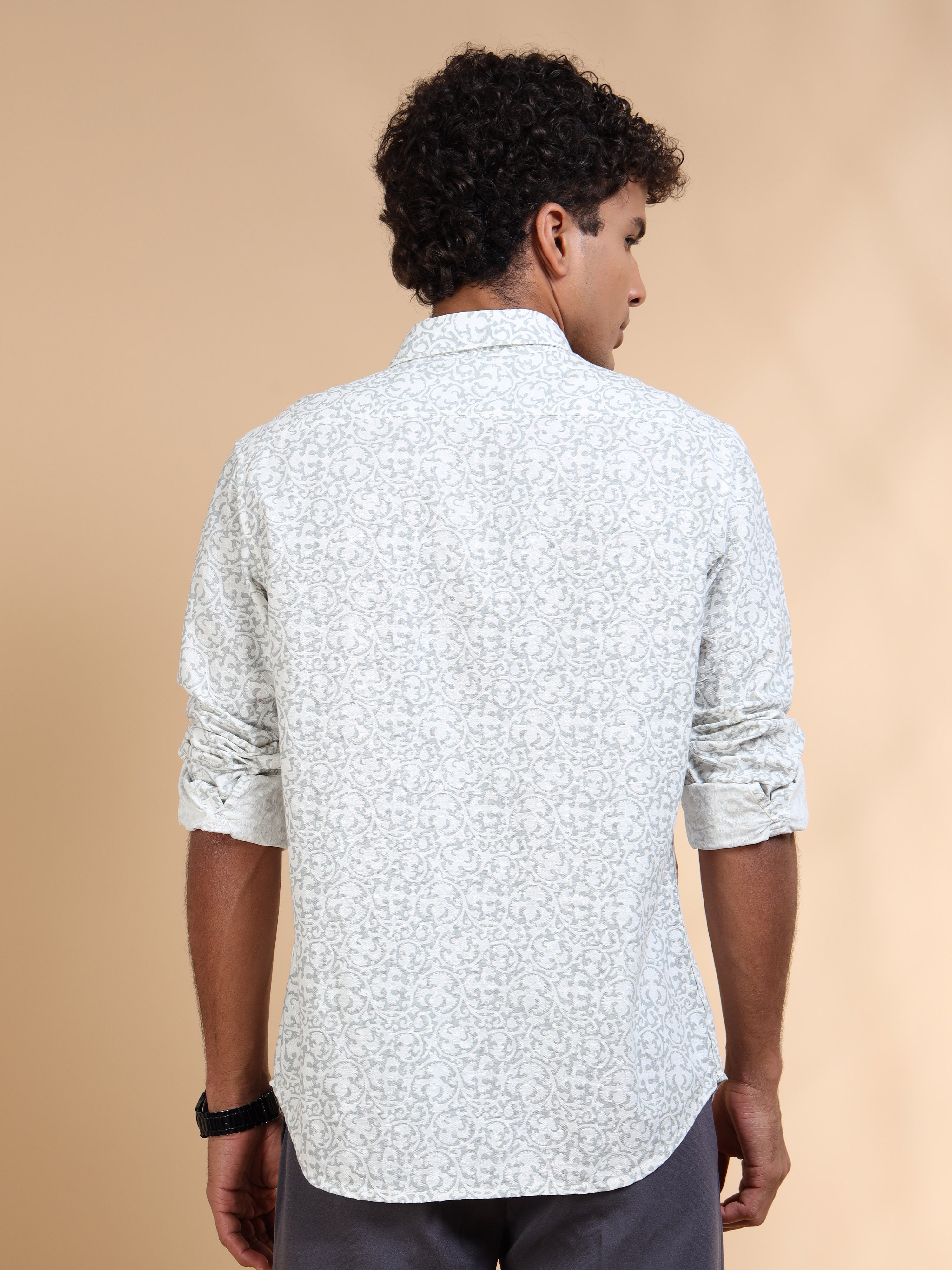 MEN'S LT.GREY PRINT SLIM FIT SHIRT