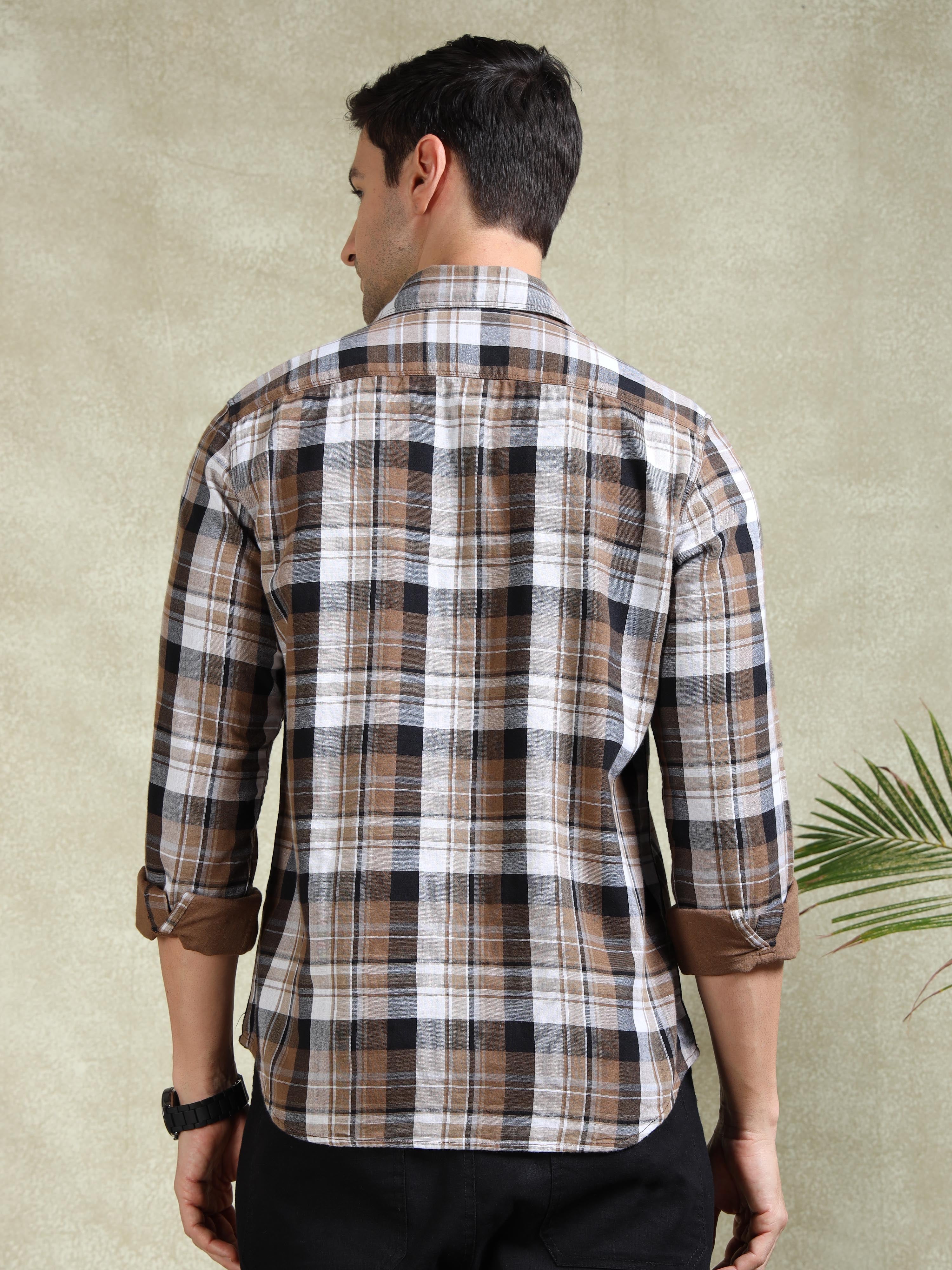 MEN'S DK.BEIGE CHECKS SLIM FIT SHIRT