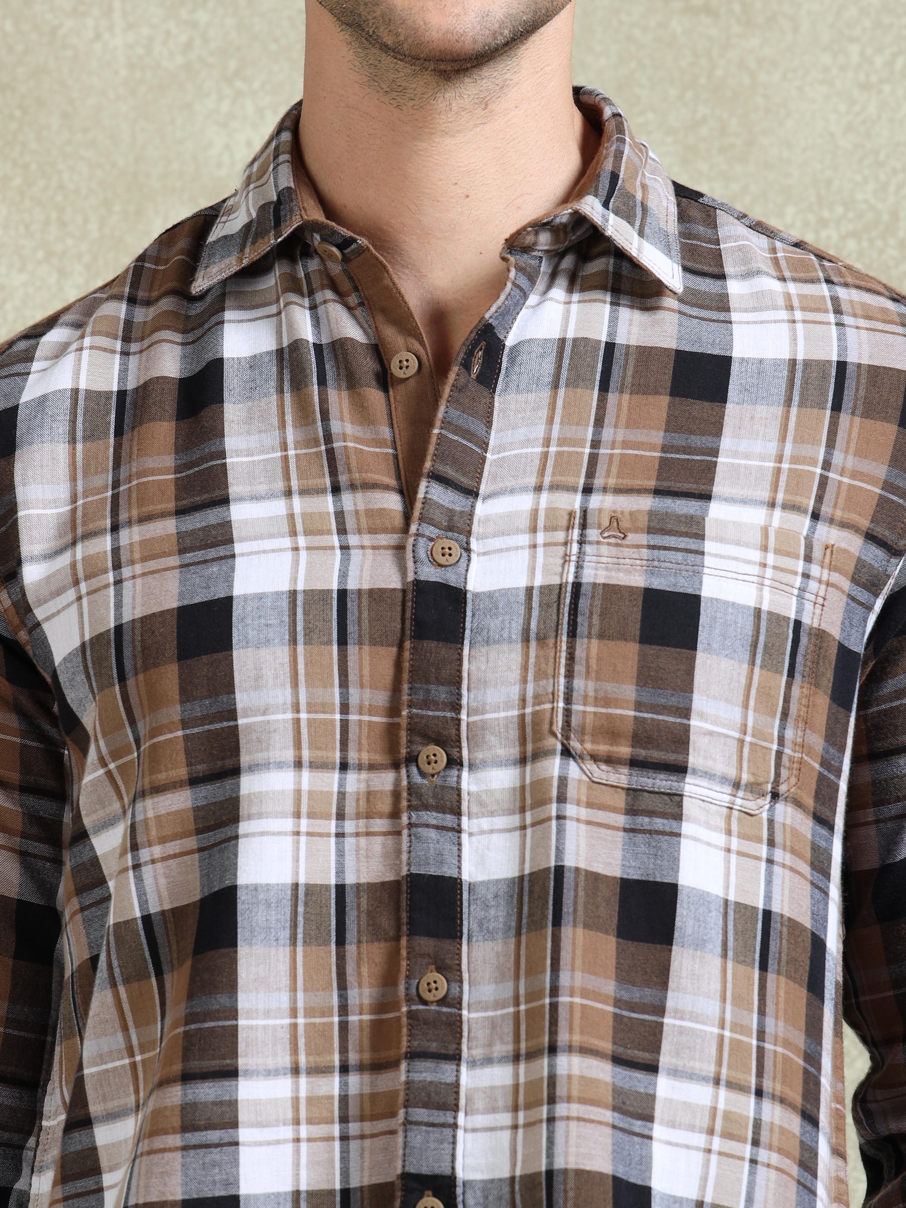 MEN'S DK.BEIGE CHECKS SLIM FIT SHIRT