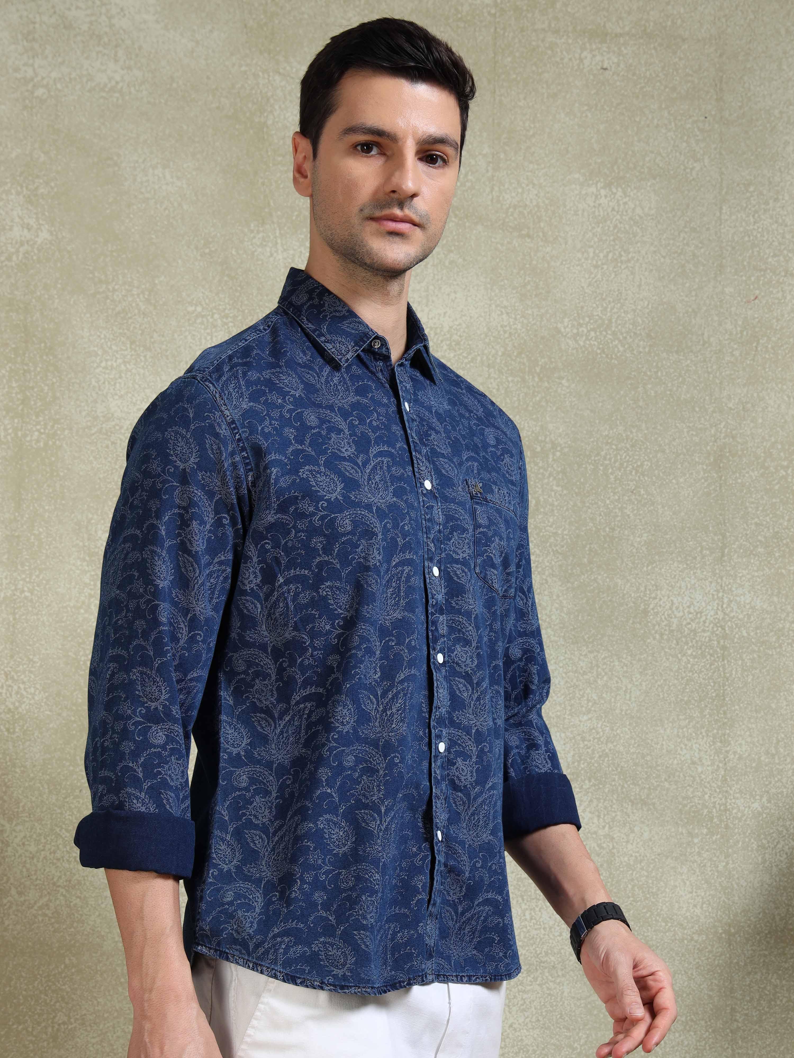 MEN'S INDIGO PRINT SLIM FIT SHIRT