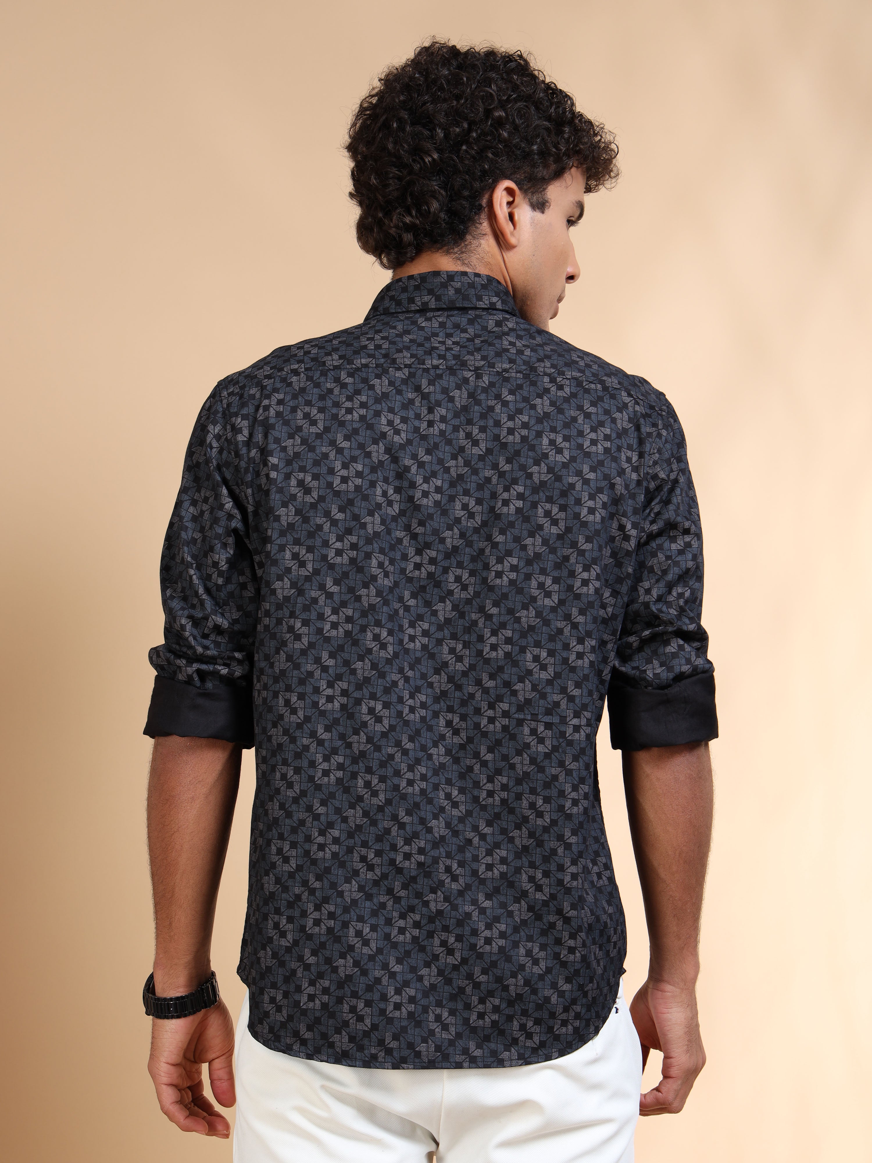 MEN'S BLACK PRINT SLIM FIT SHIRT