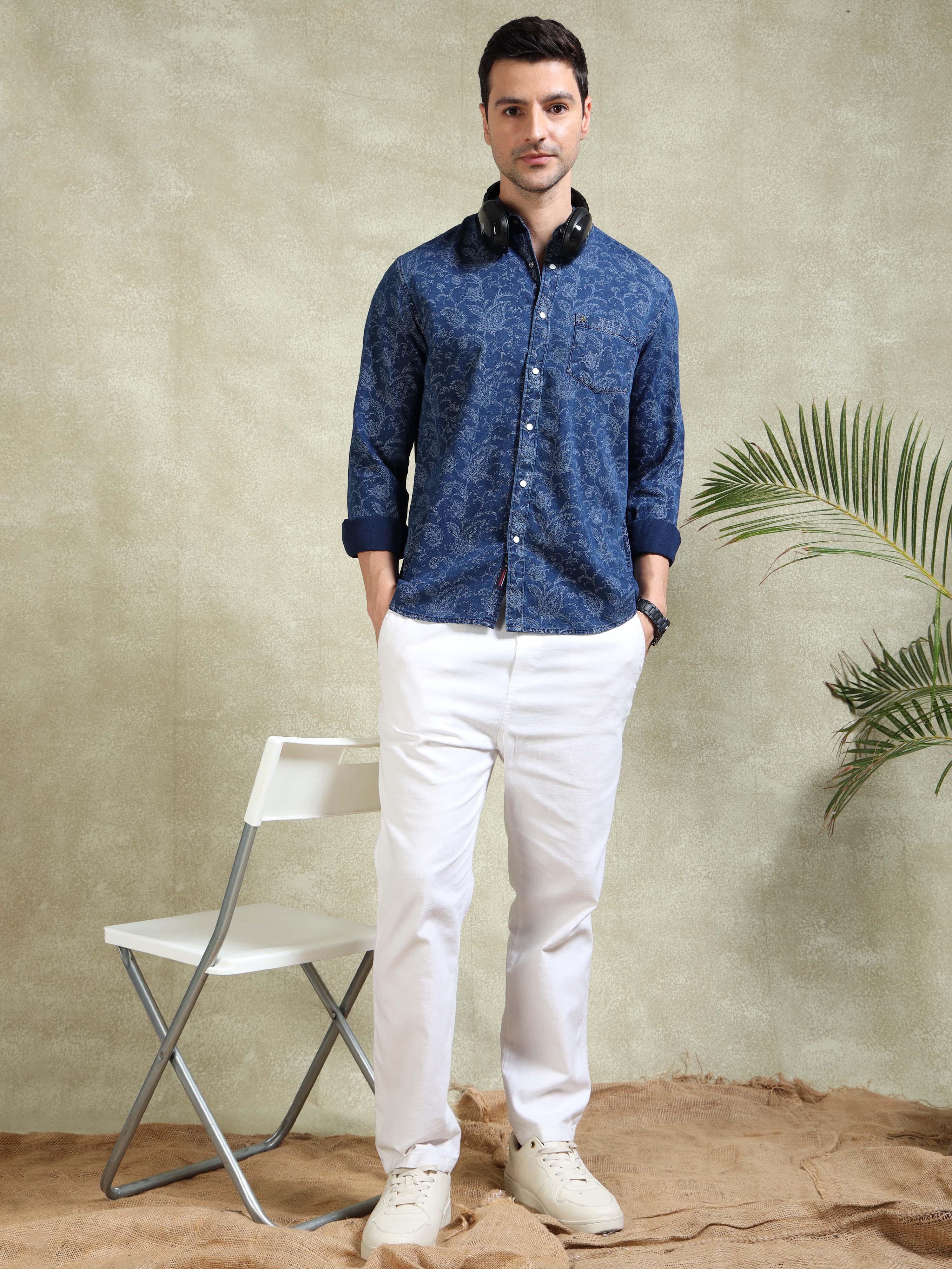 MEN'S INDIGO PRINT SLIM FIT SHIRT
