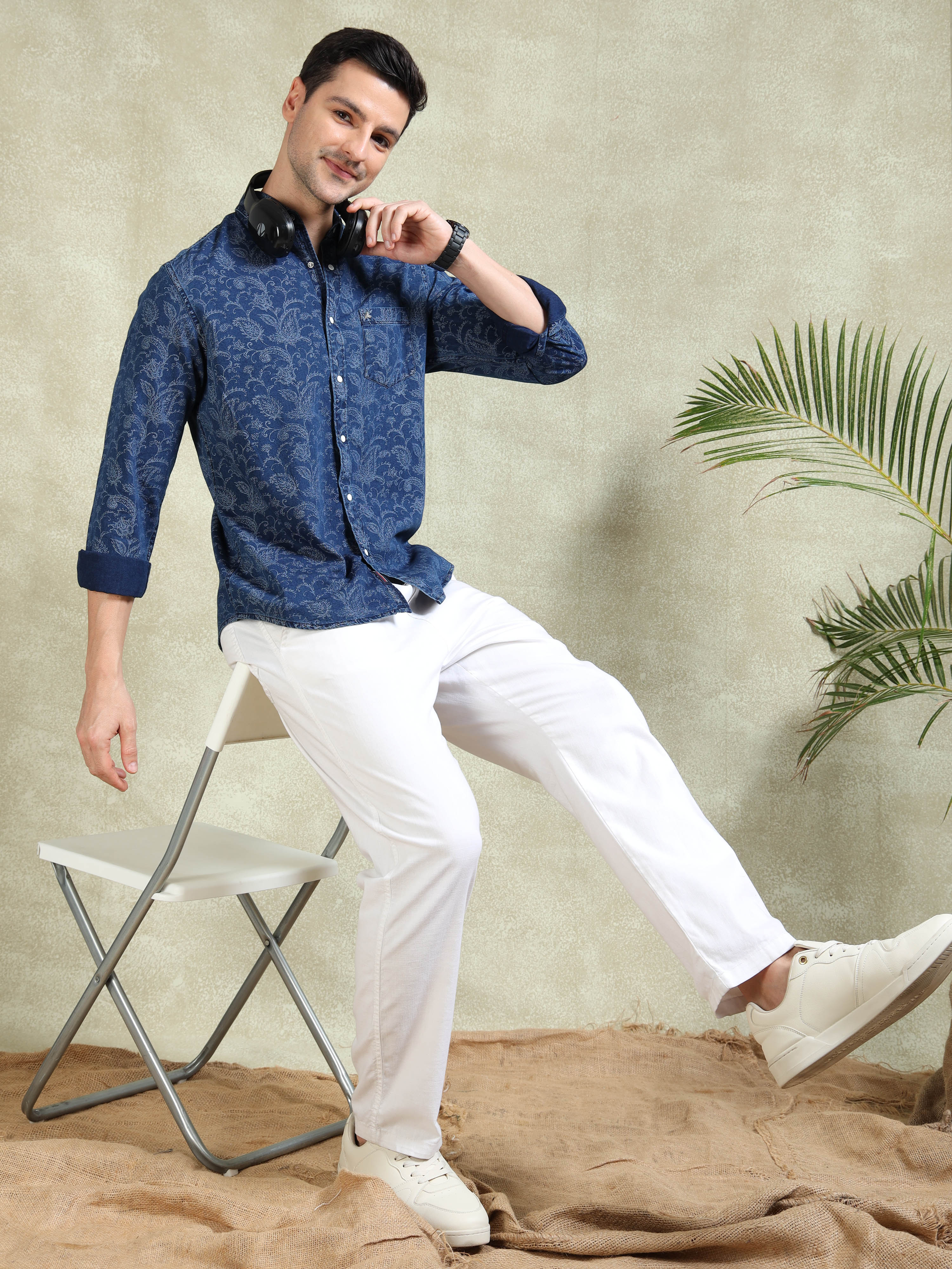 MEN'S INDIGO PRINT SLIM FIT SHIRT