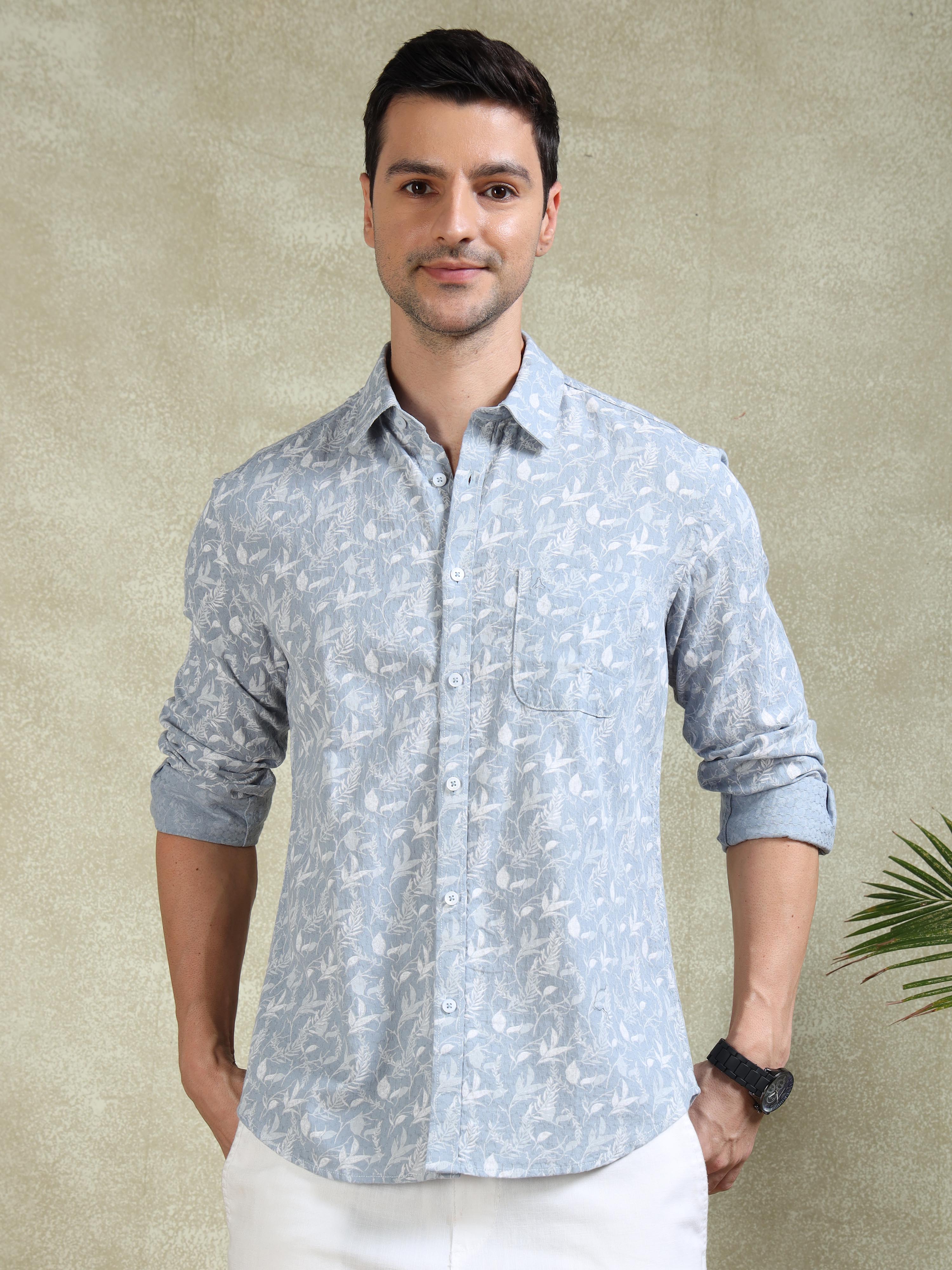 MEN'S LT.BLUE PRINT SLIM FIT SHIRT