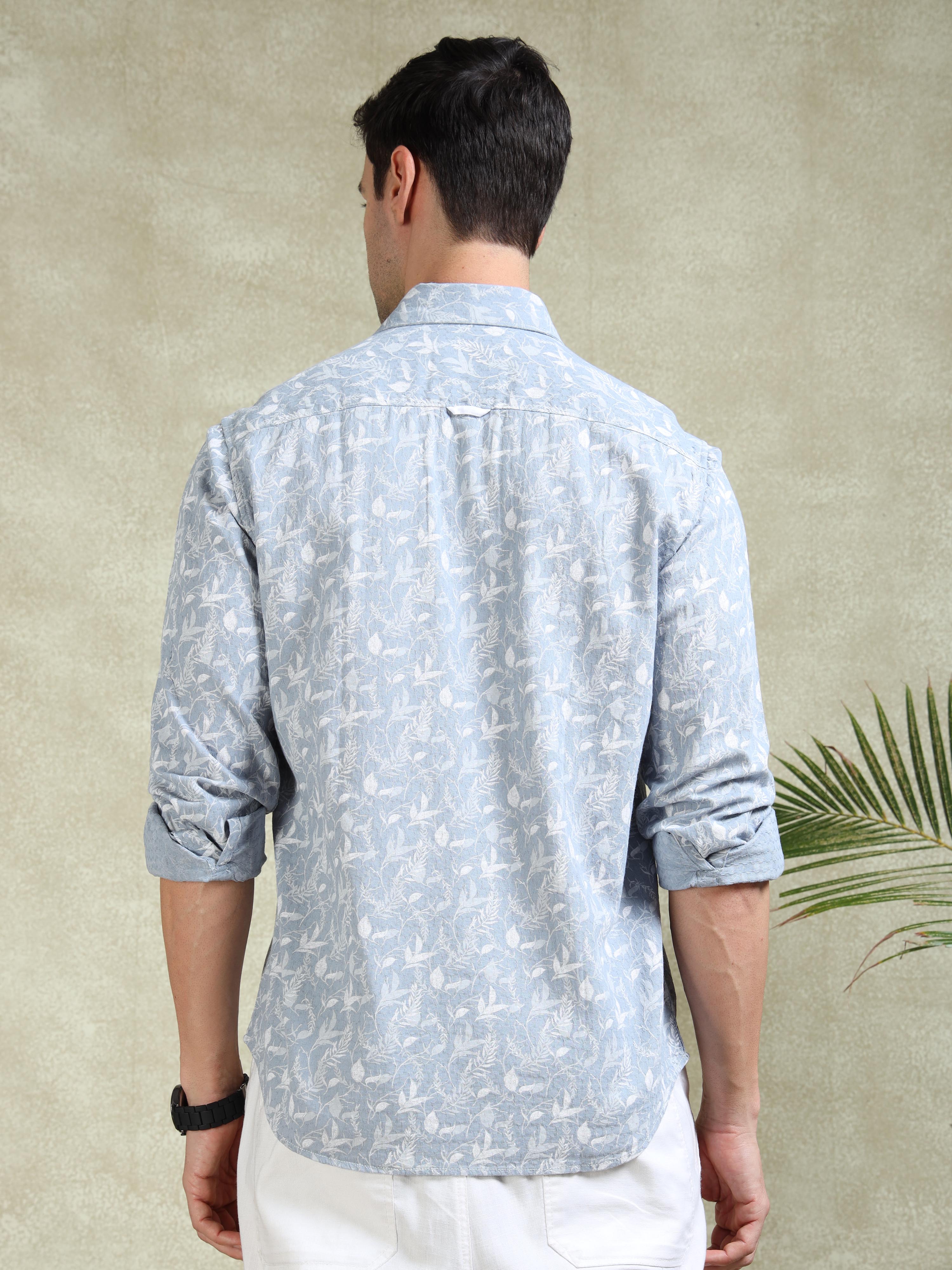 MEN'S LT.BLUE PRINT SLIM FIT SHIRT