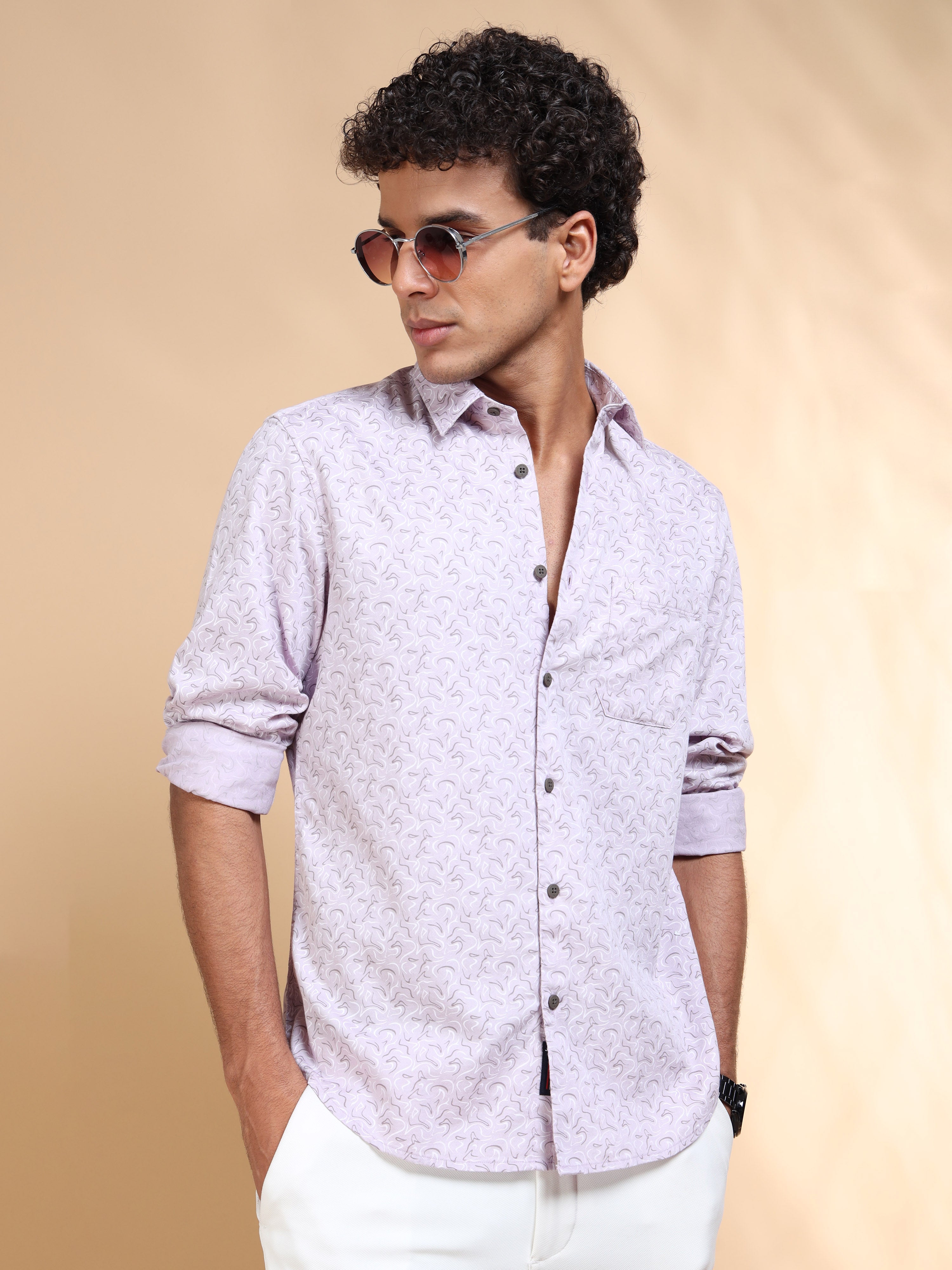 MEN'S LT.PURPLE PRINT SLIM FIT SHIRT