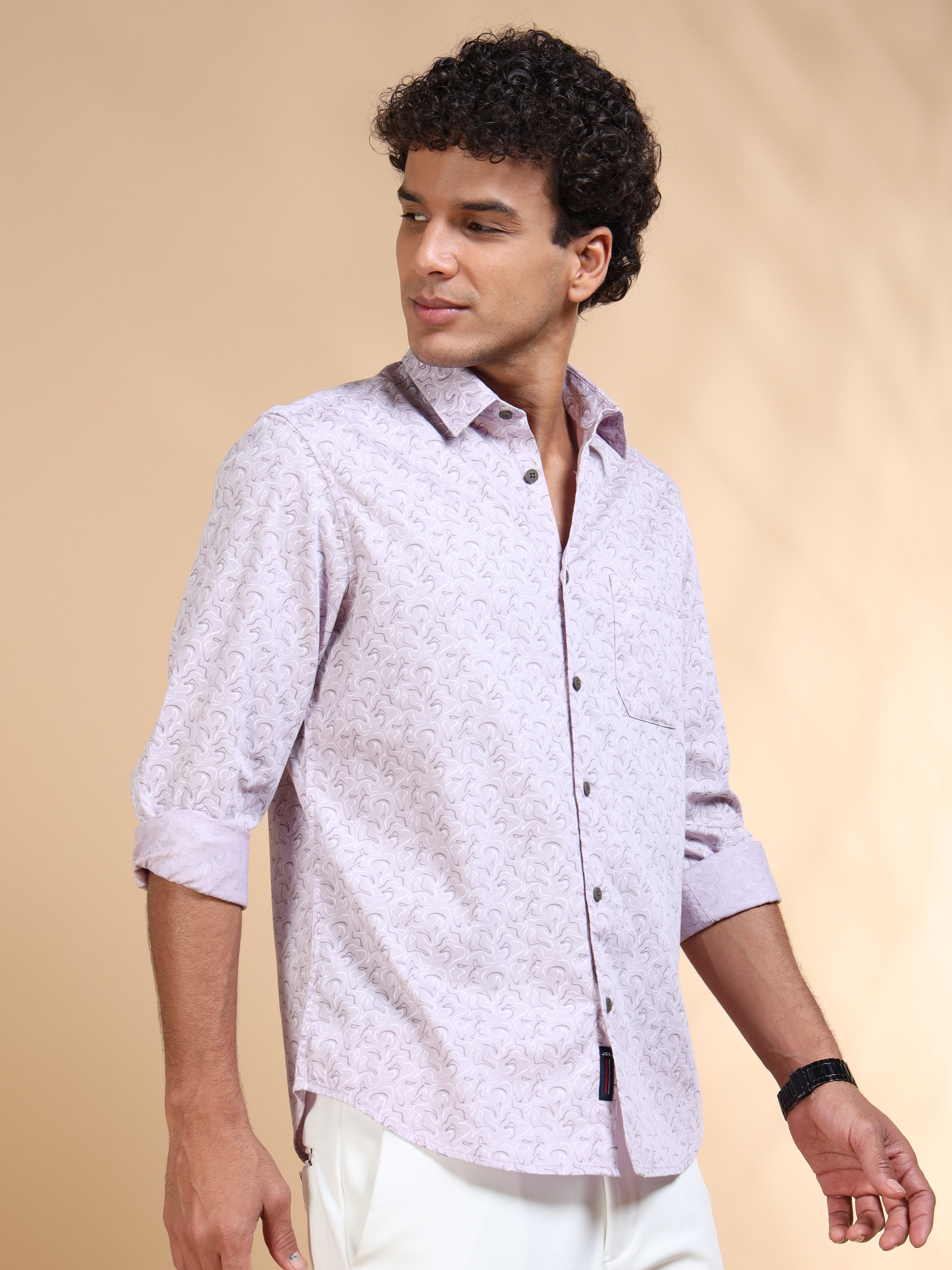 MEN'S LT.PURPLE PRINT SLIM FIT SHIRT
