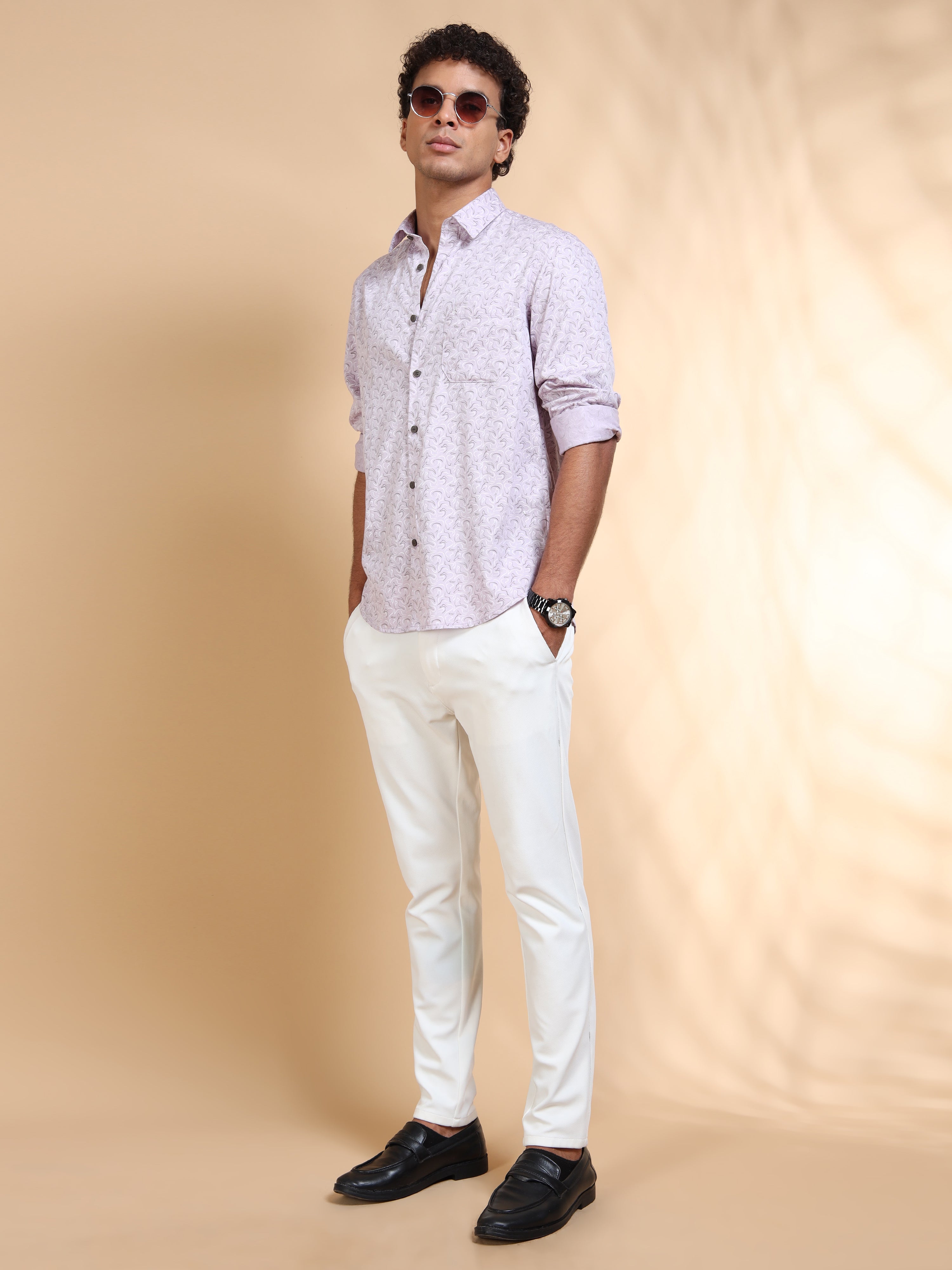 MEN'S LT.PURPLE PRINT SLIM FIT SHIRT