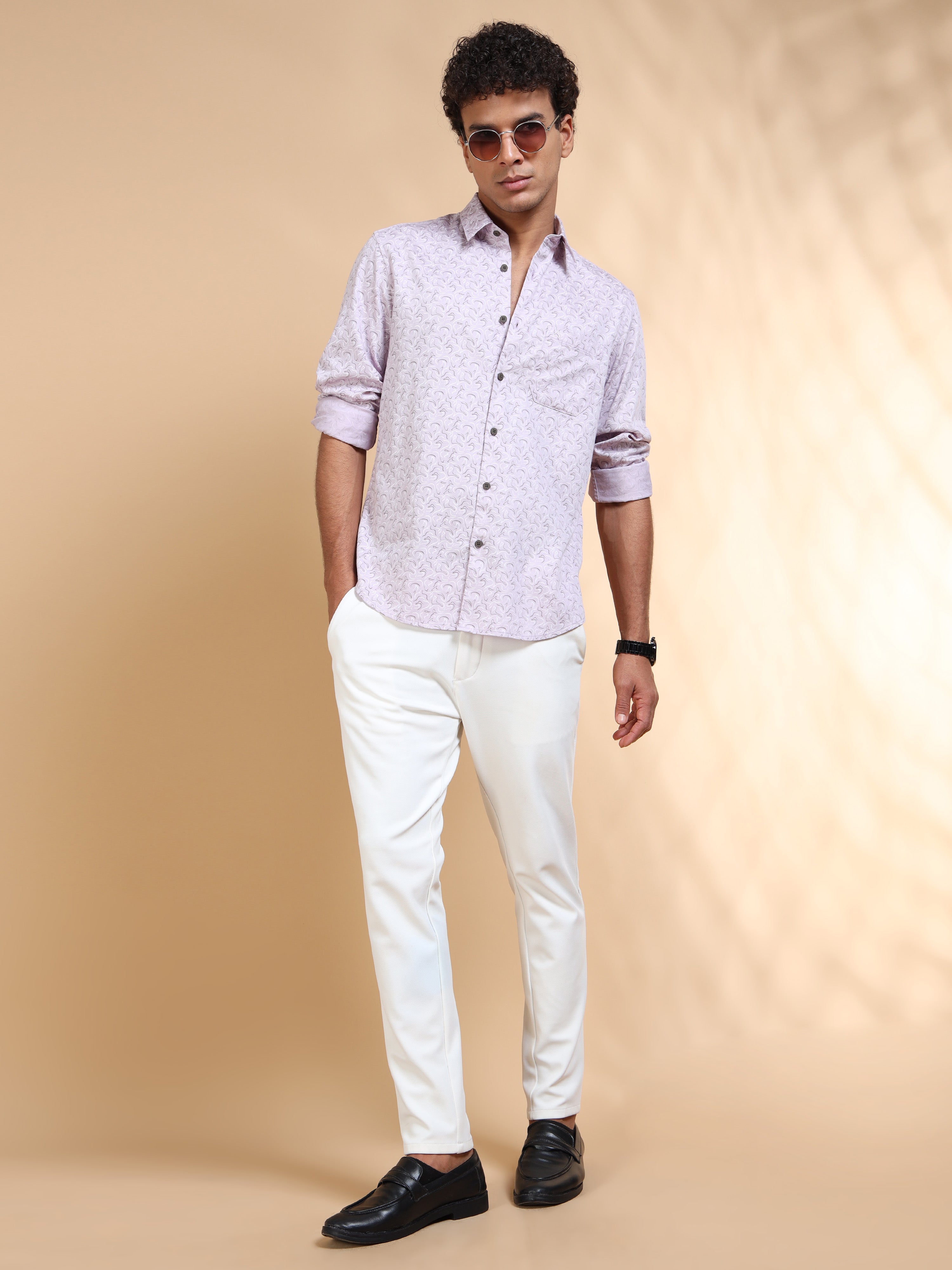 MEN'S LT.PURPLE PRINT SLIM FIT SHIRT