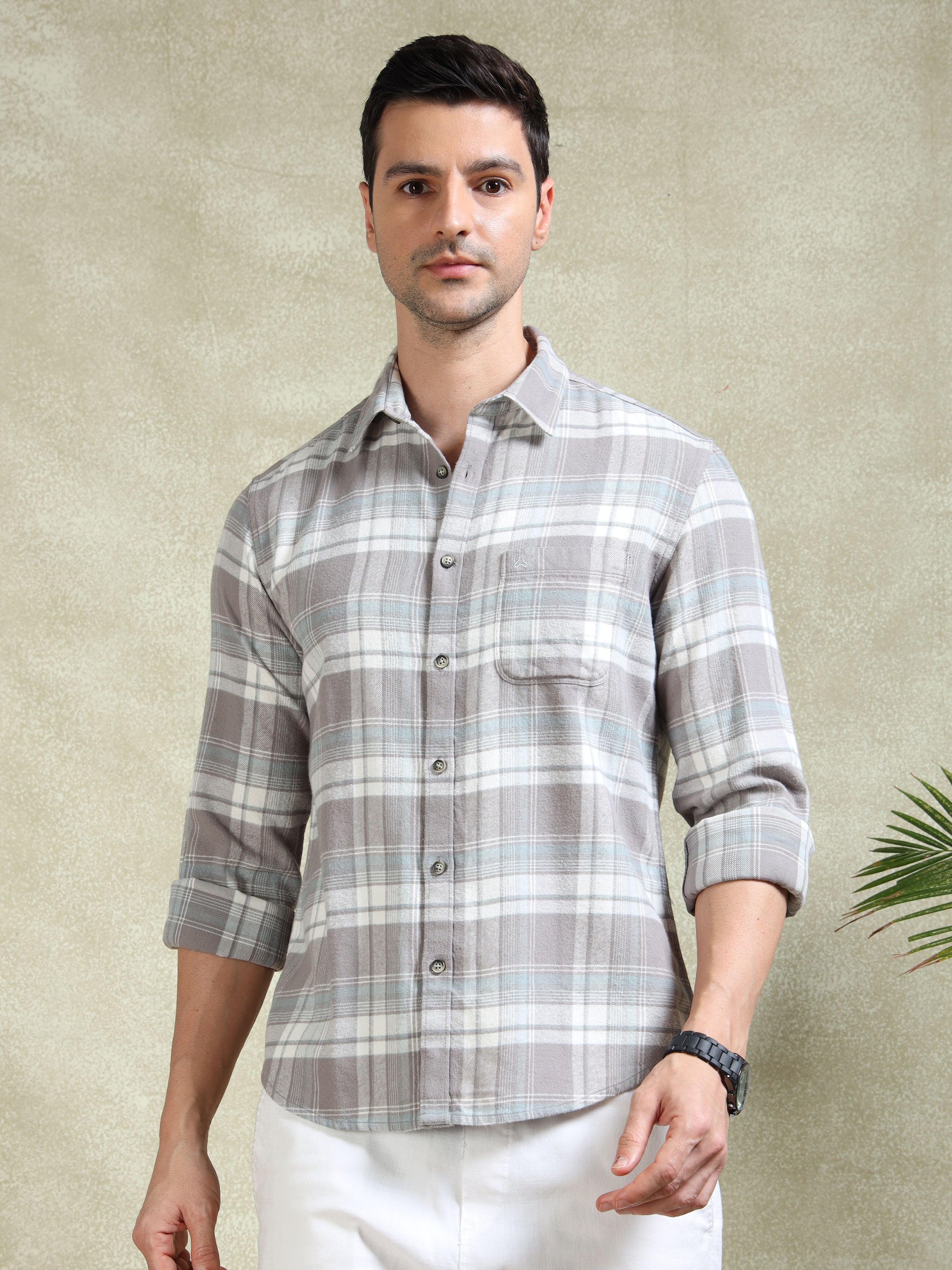 MEN'S BISCUT BRUSHING CHECKS SLIM FIT SHIRT