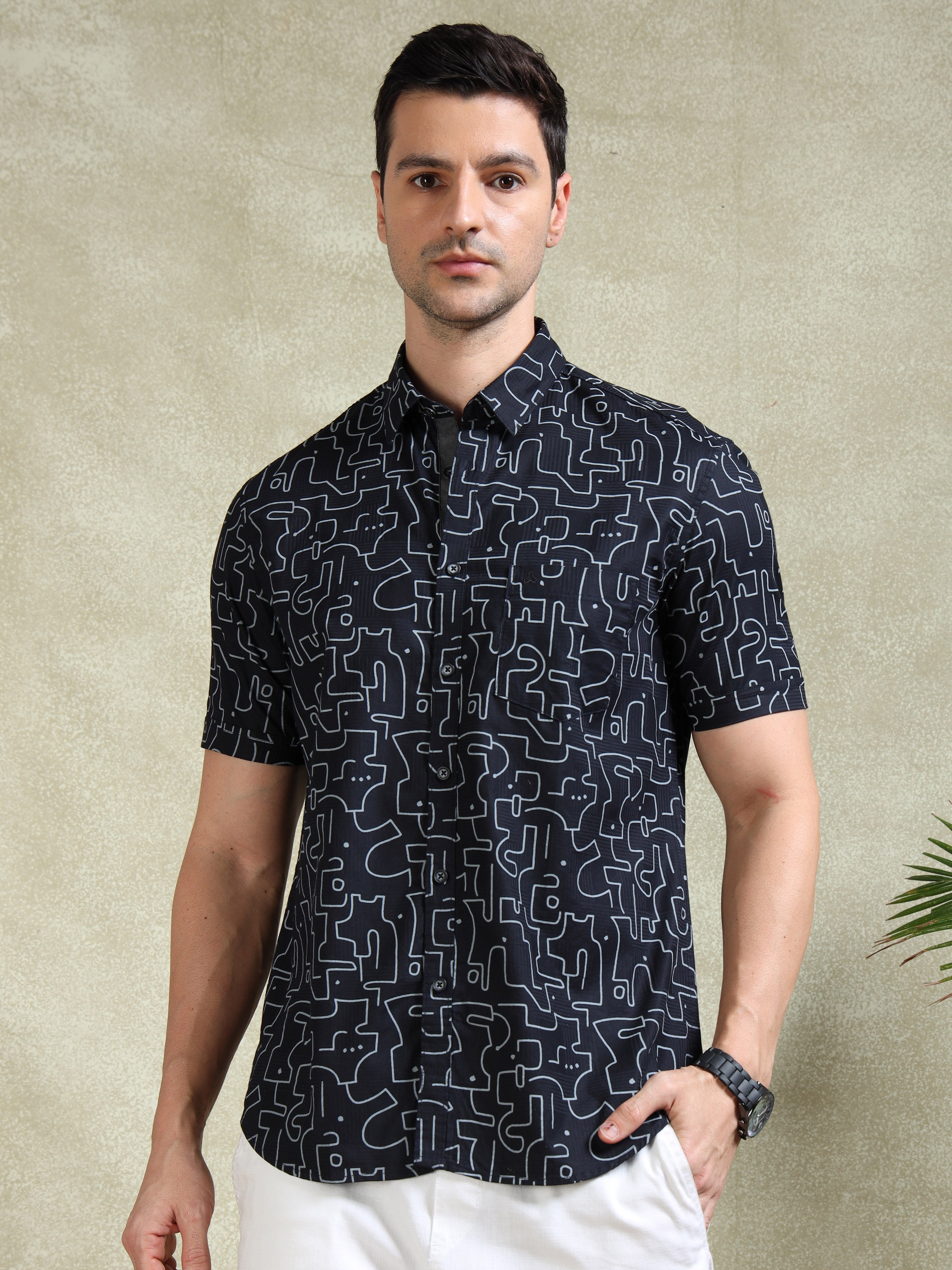 MEN'S DK.NAVY PRINT SLIM FIT SHIRT