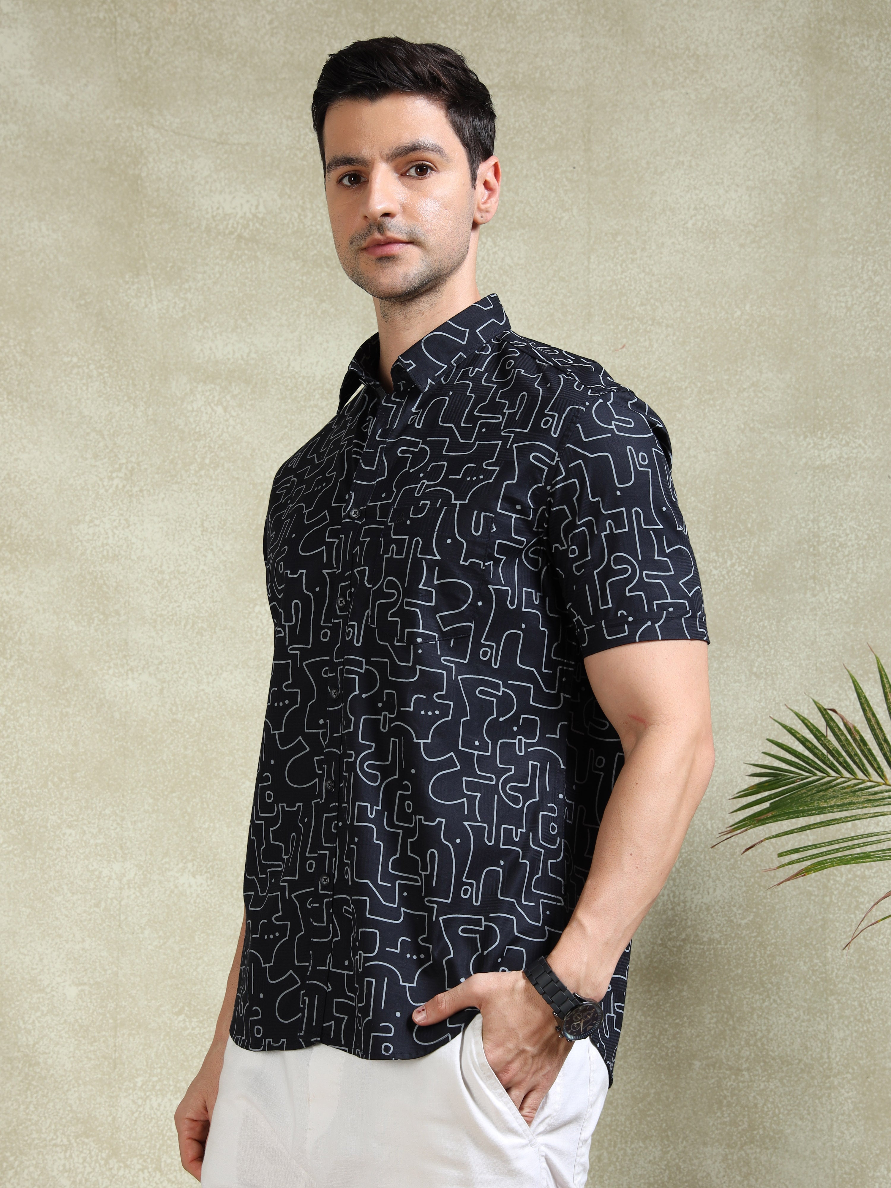 MEN'S DK.NAVY PRINT SLIM FIT SHIRT