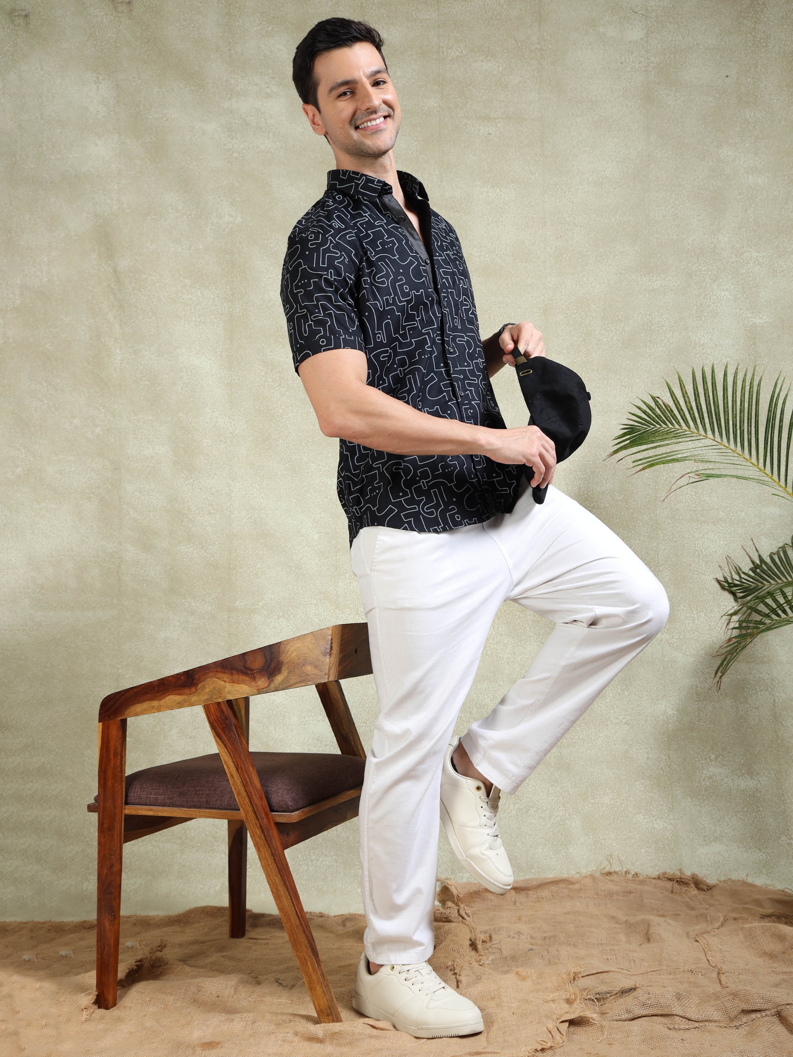 MEN'S DK.NAVY PRINT SLIM FIT SHIRT