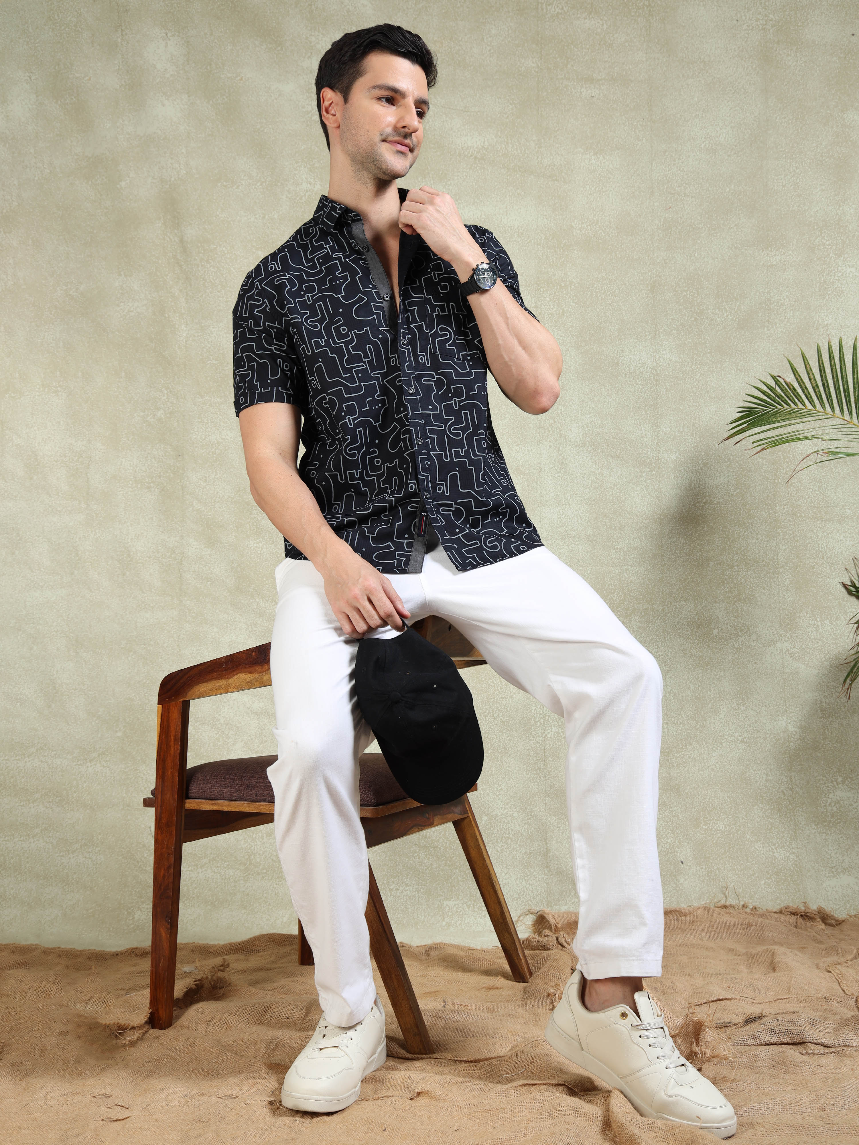 MEN'S DK.NAVY PRINT SLIM FIT SHIRT