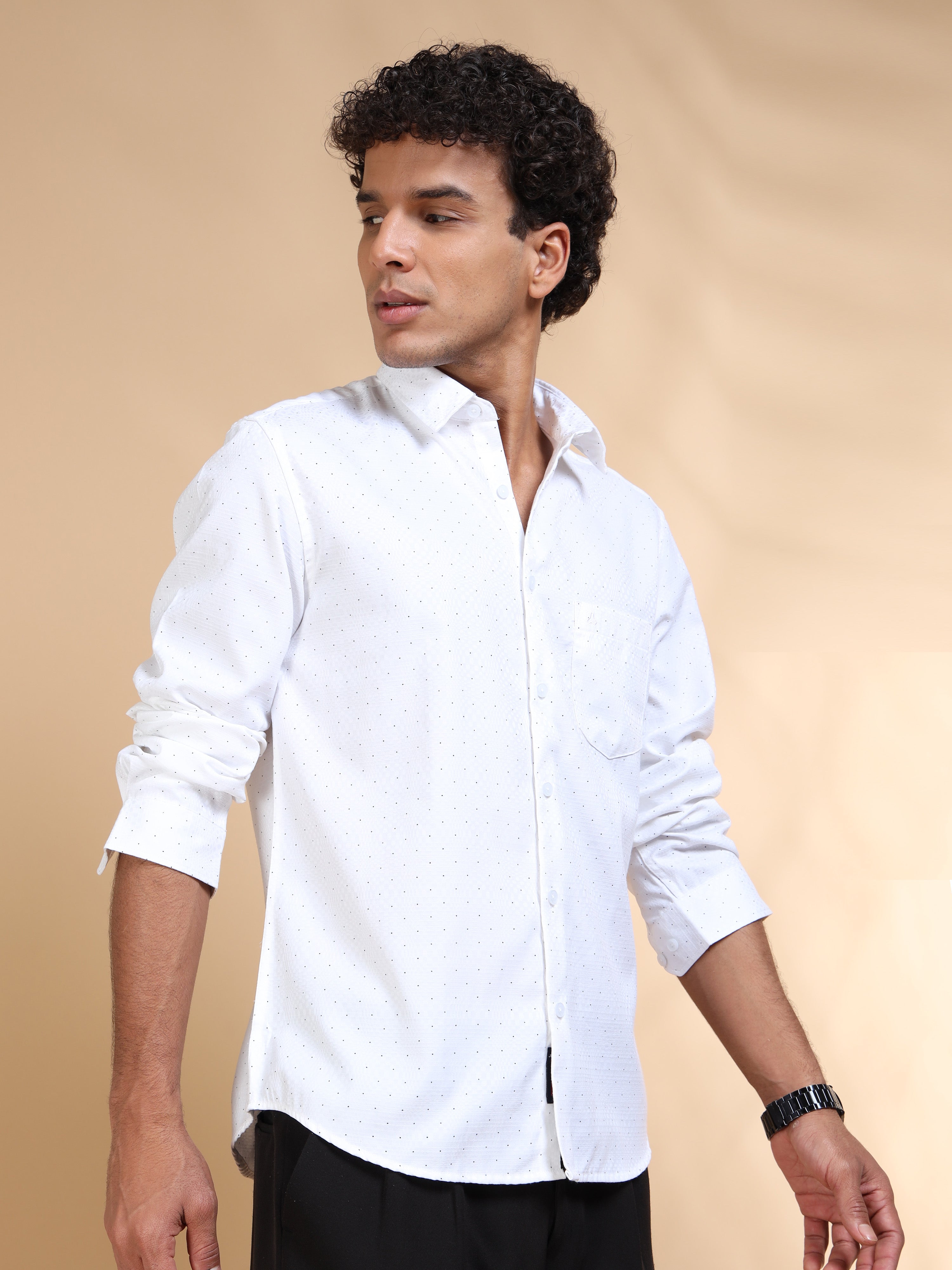 MEN'S WHITE PRINT SLIM FIT SHIRT