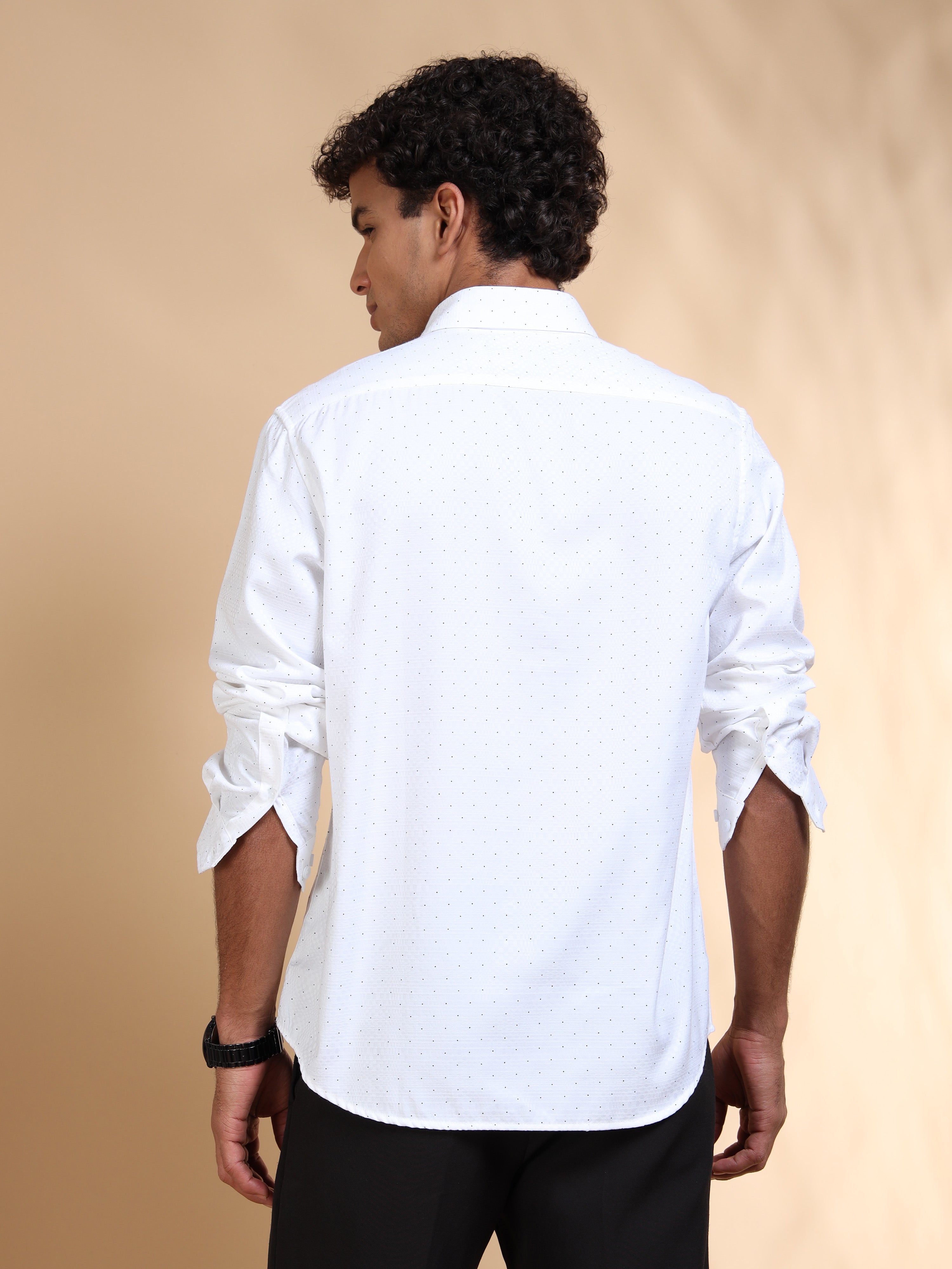 MEN'S WHITE PRINT SLIM FIT SHIRT