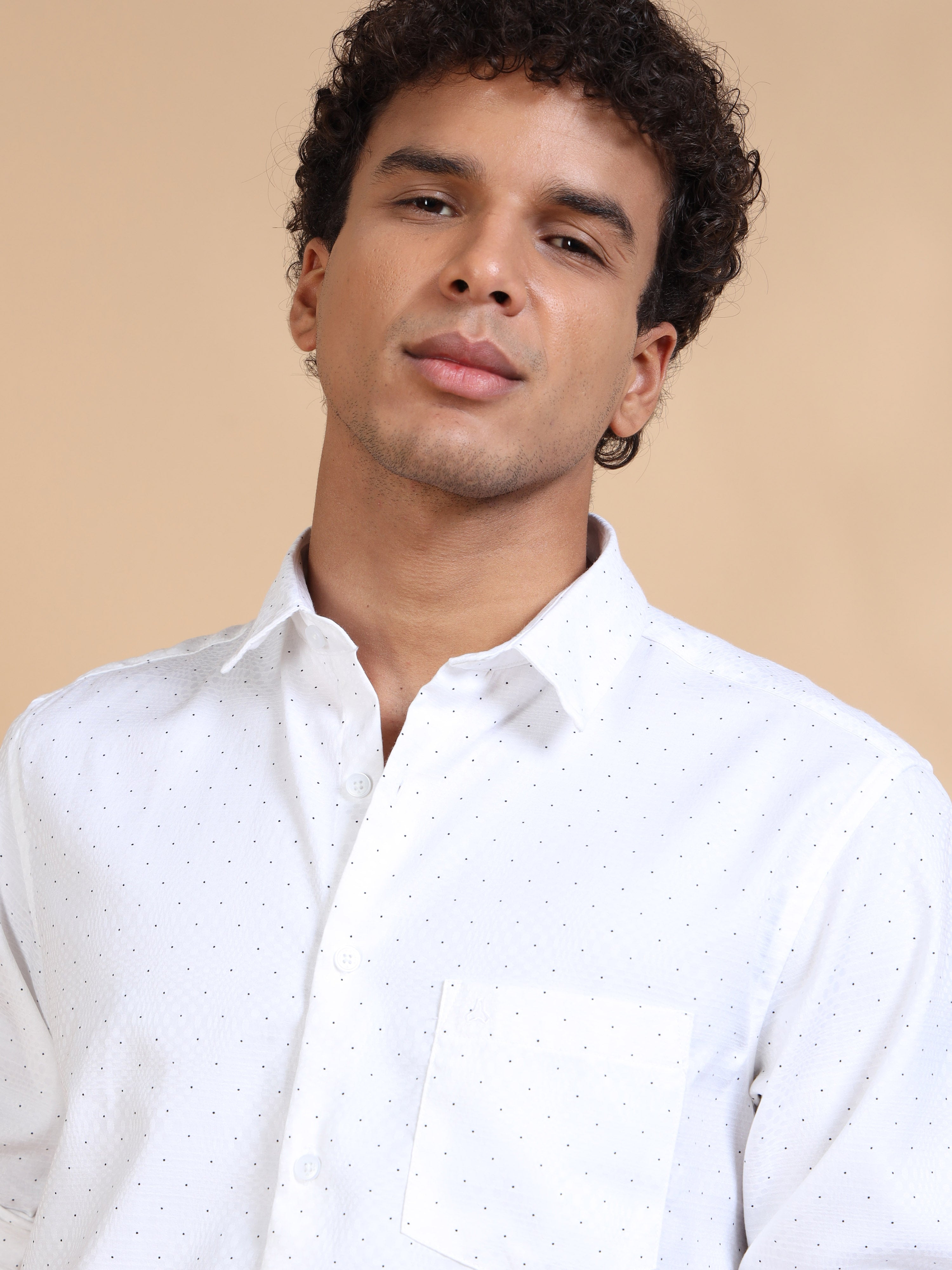 MEN'S WHITE PRINT SLIM FIT SHIRT