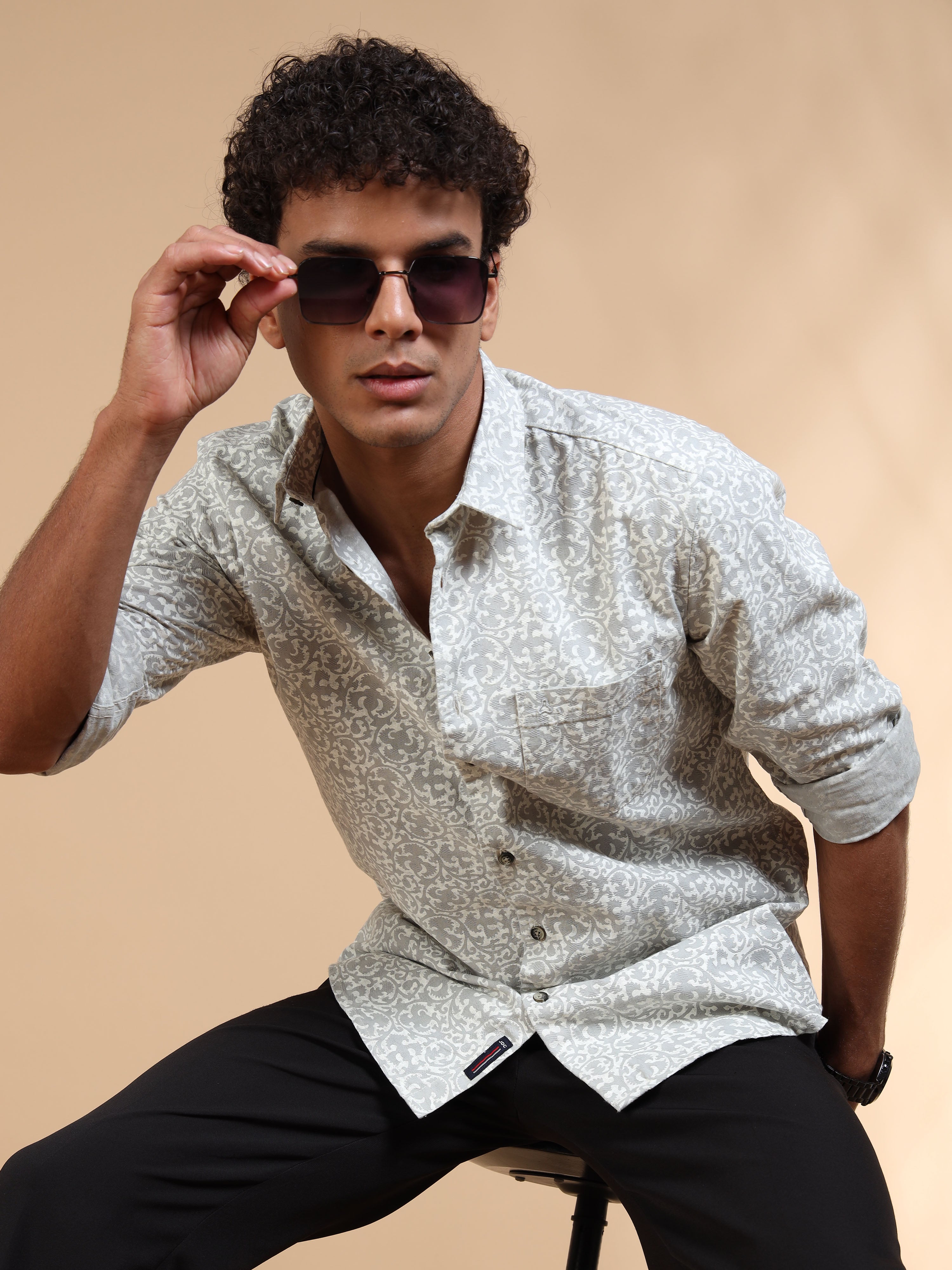 MEN'S DK.GREY PRINT SLIM FIT SHIRT