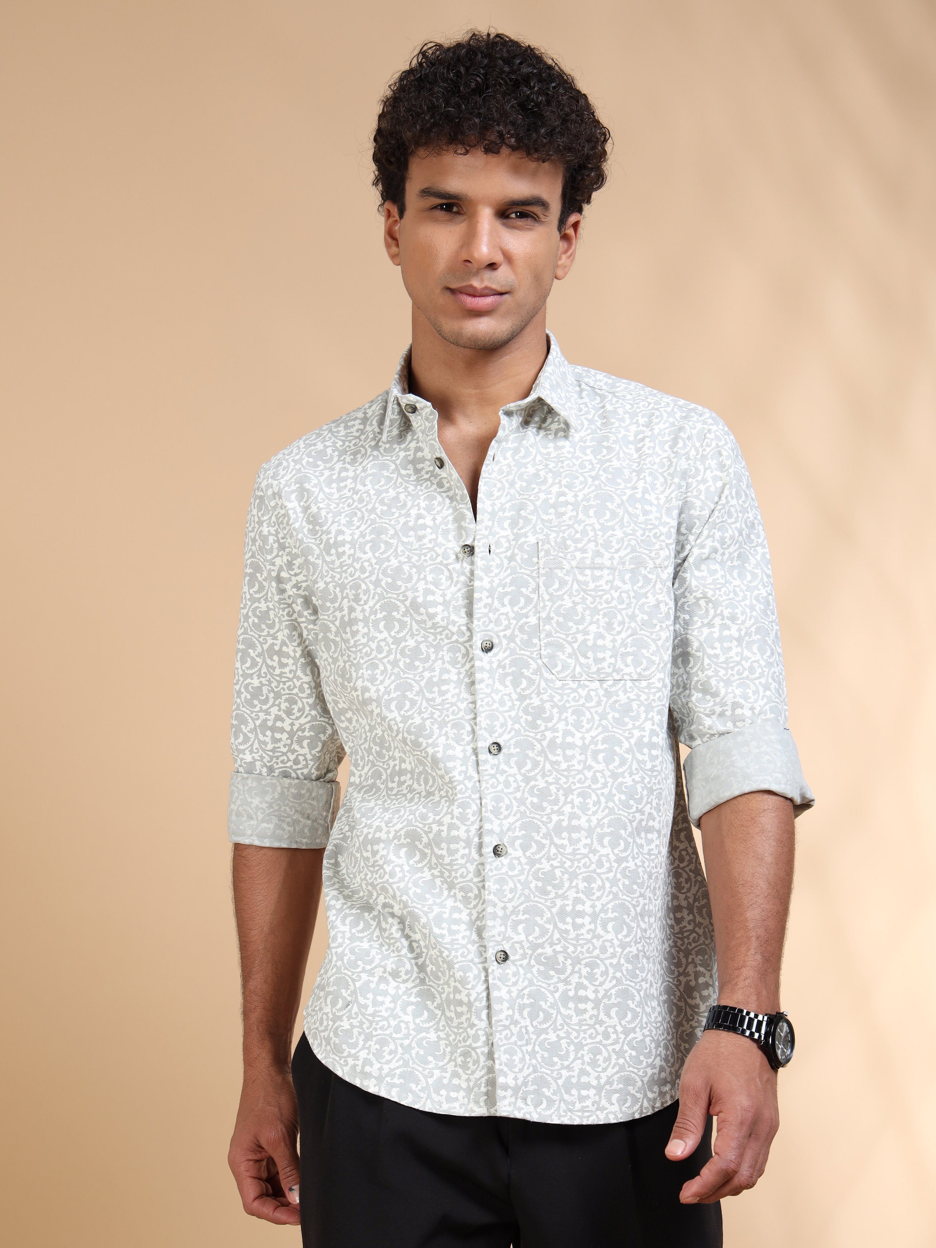 MEN'S DK.GREY PRINT SLIM FIT SHIRT