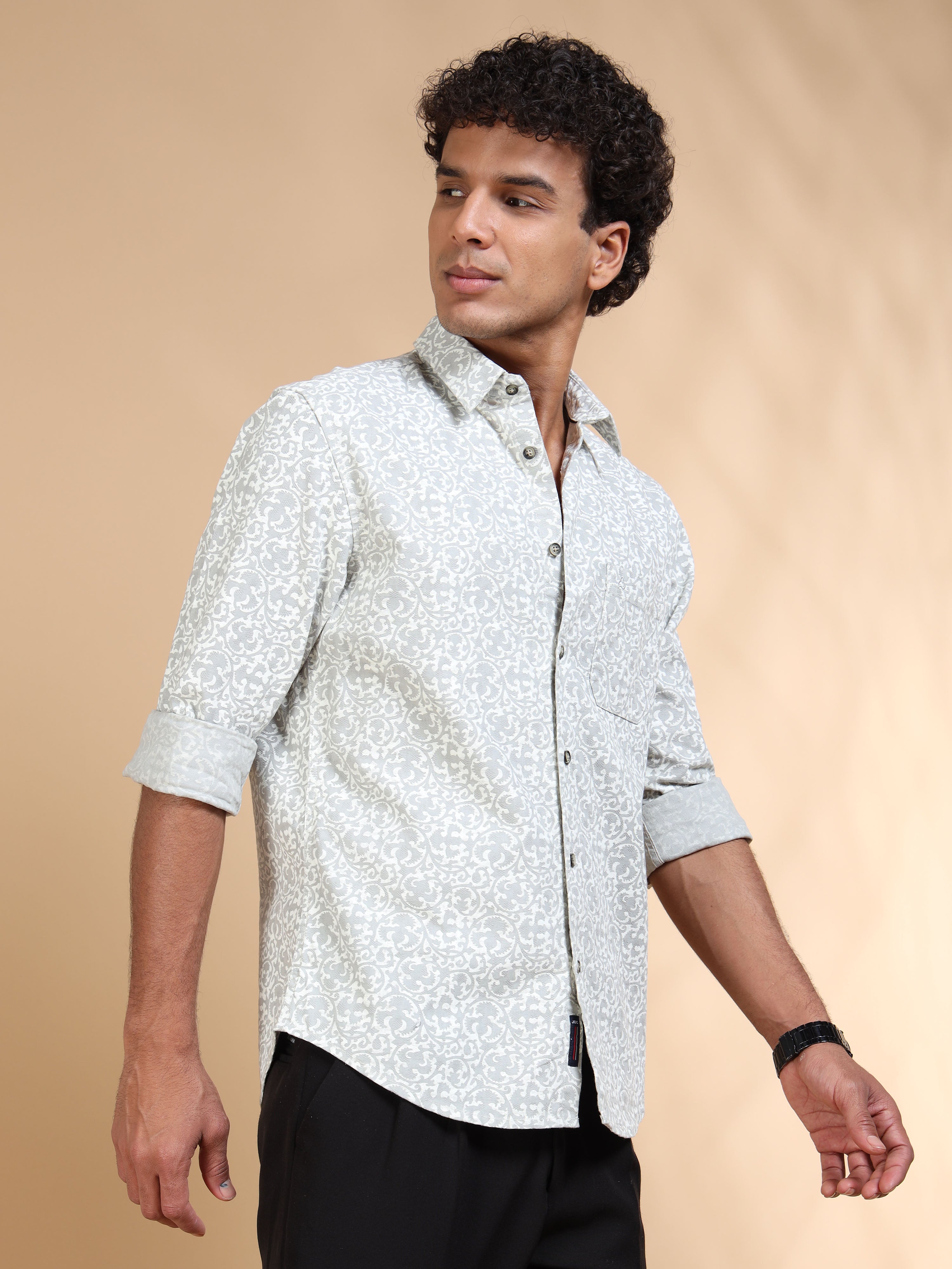 MEN'S DK.GREY PRINT SLIM FIT SHIRT