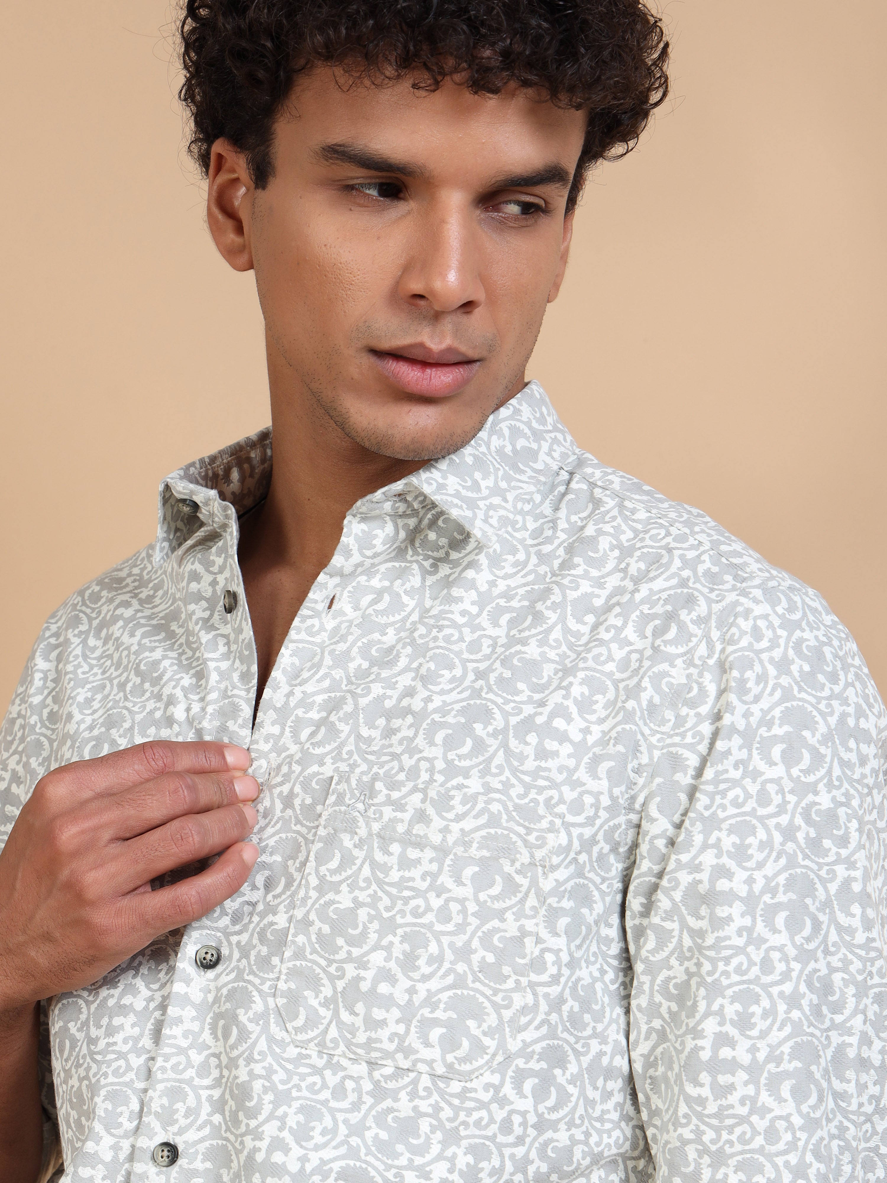 MEN'S DK.GREY PRINT SLIM FIT SHIRT