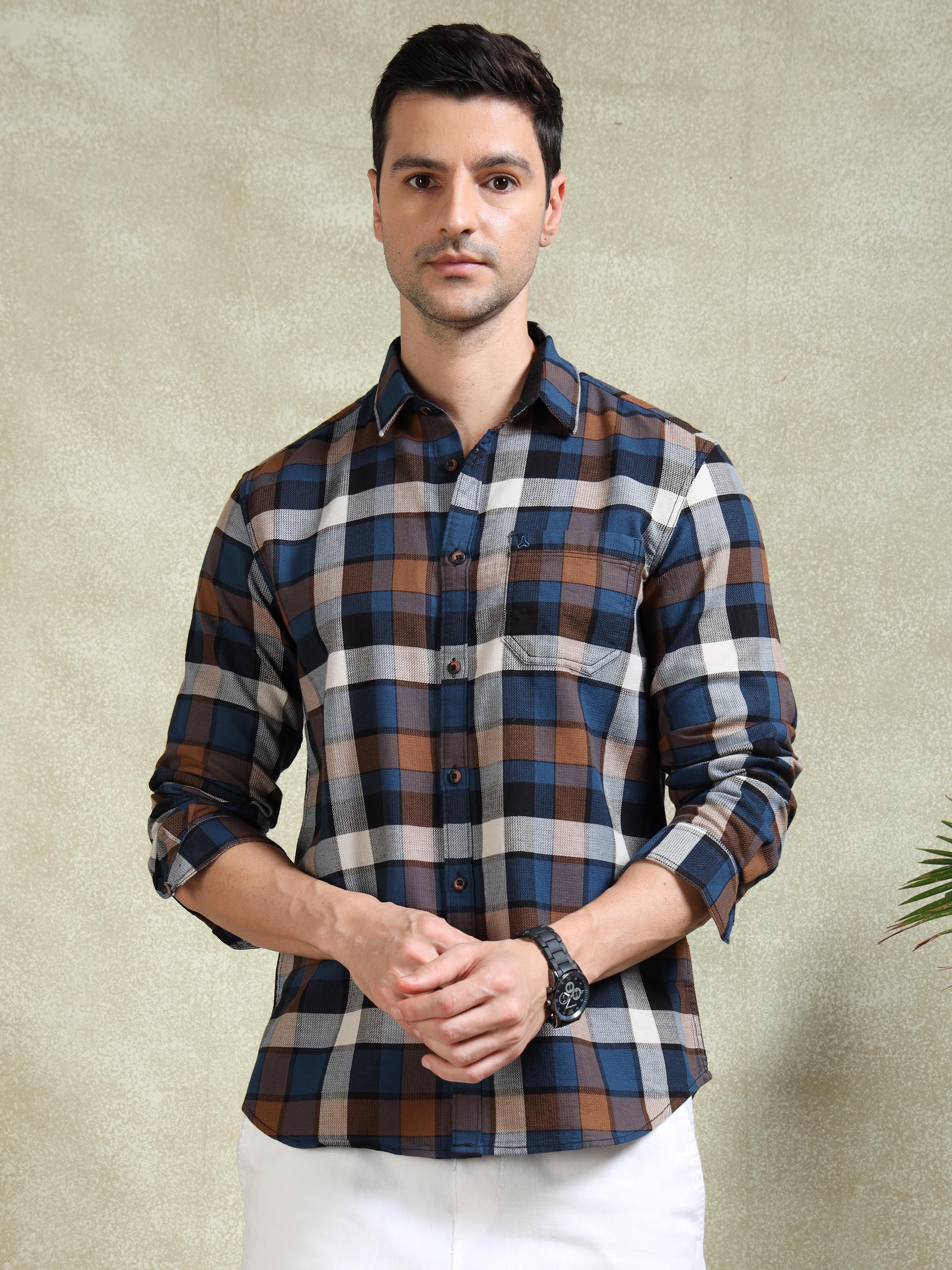 MEN'S BLUE CHECKS SLIM FIT SHIRT