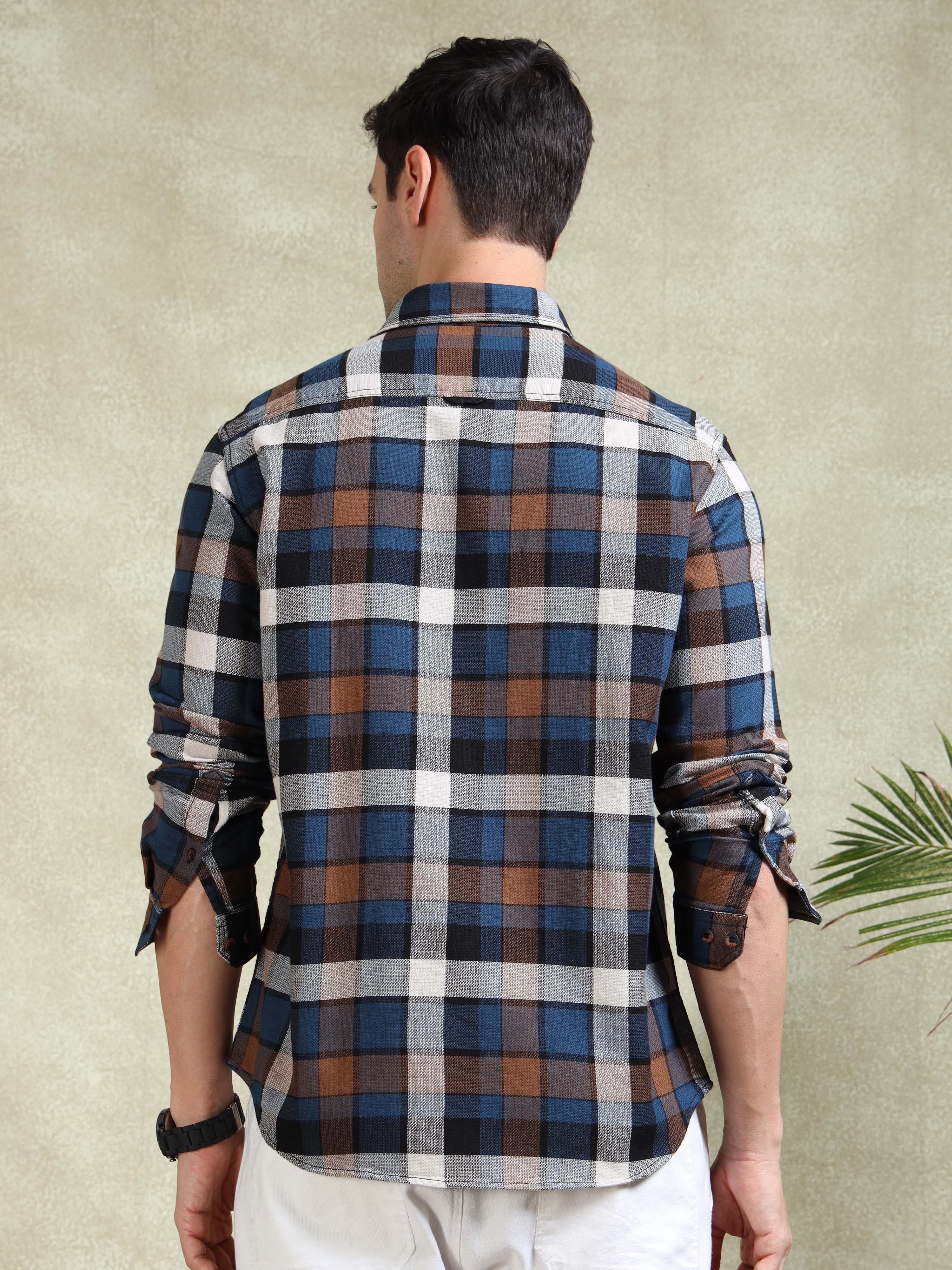 MEN'S BLUE CHECKS SLIM FIT SHIRT