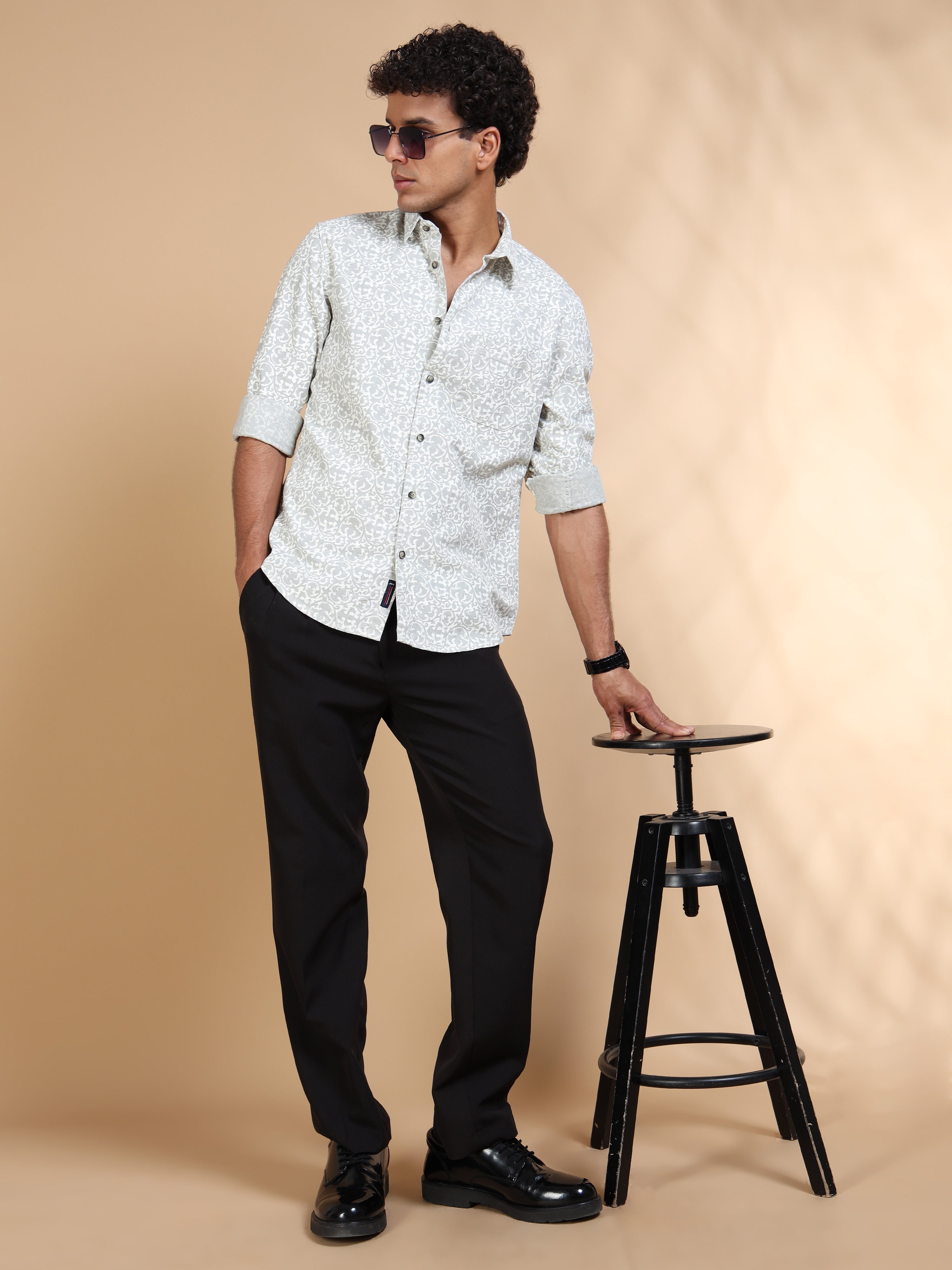 MEN'S DK.GREY PRINT SLIM FIT SHIRT