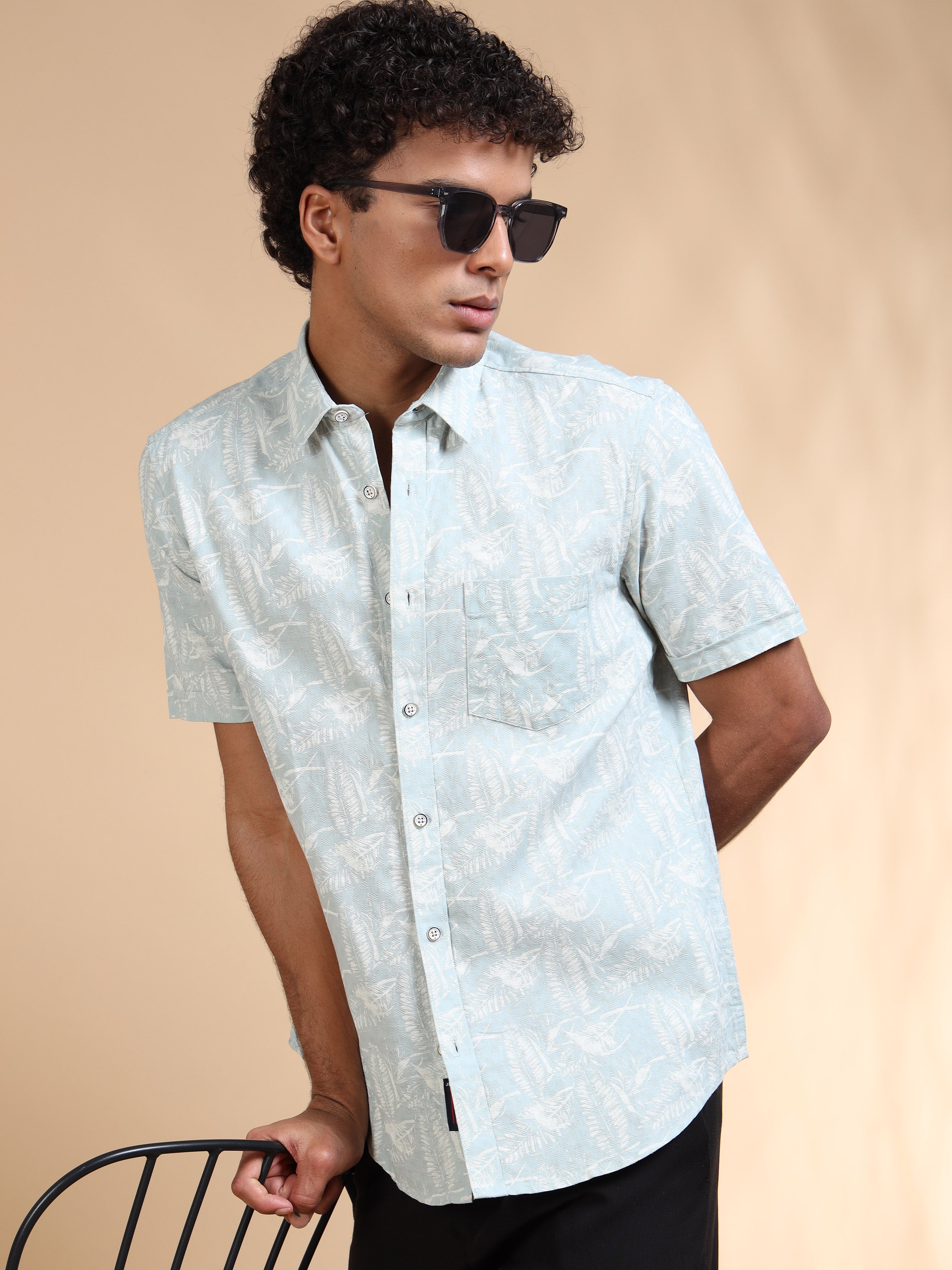 MEN'S LT.BLUE PRINT SLIM FIT SHIRT