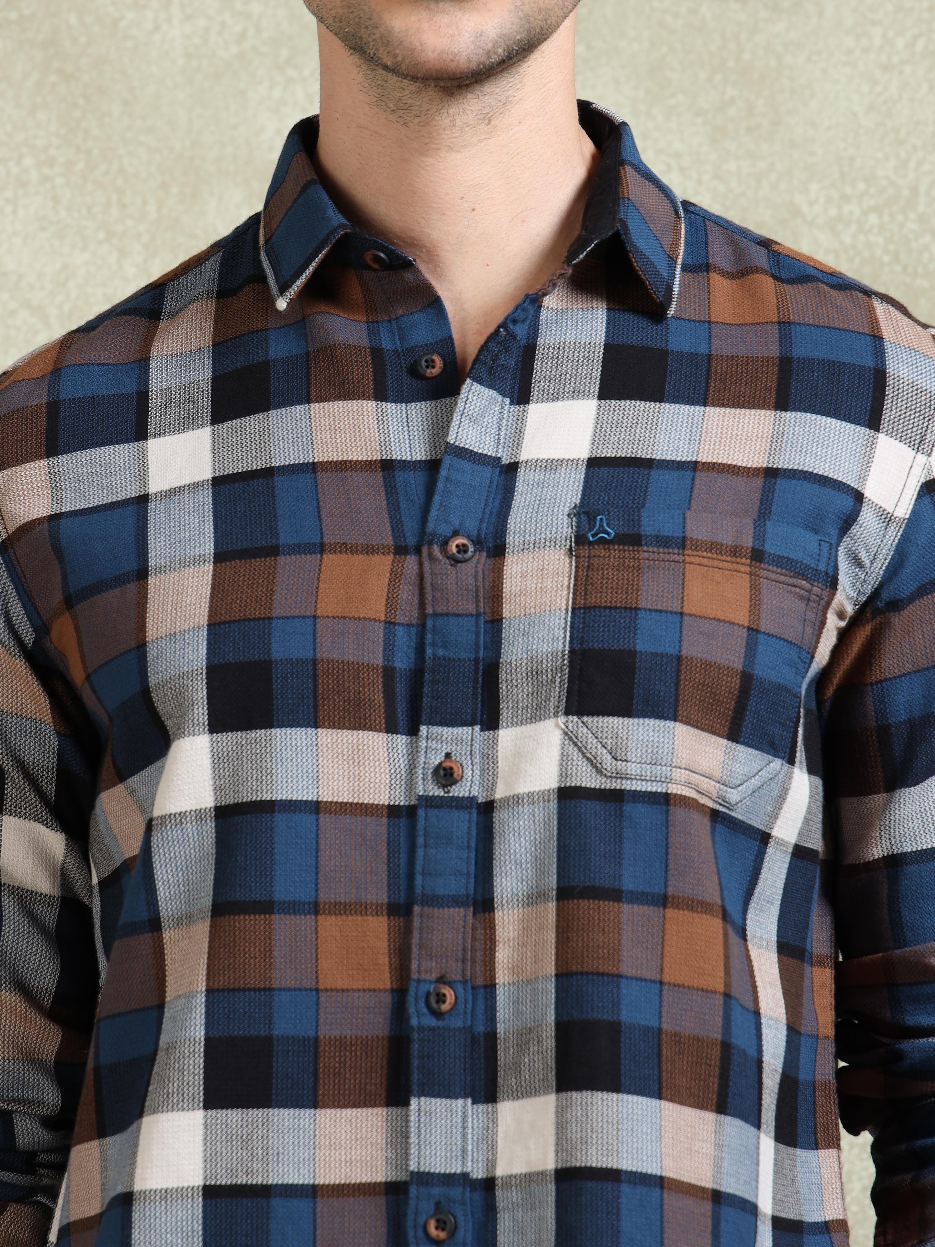 MEN'S BLUE CHECKS SLIM FIT SHIRT
