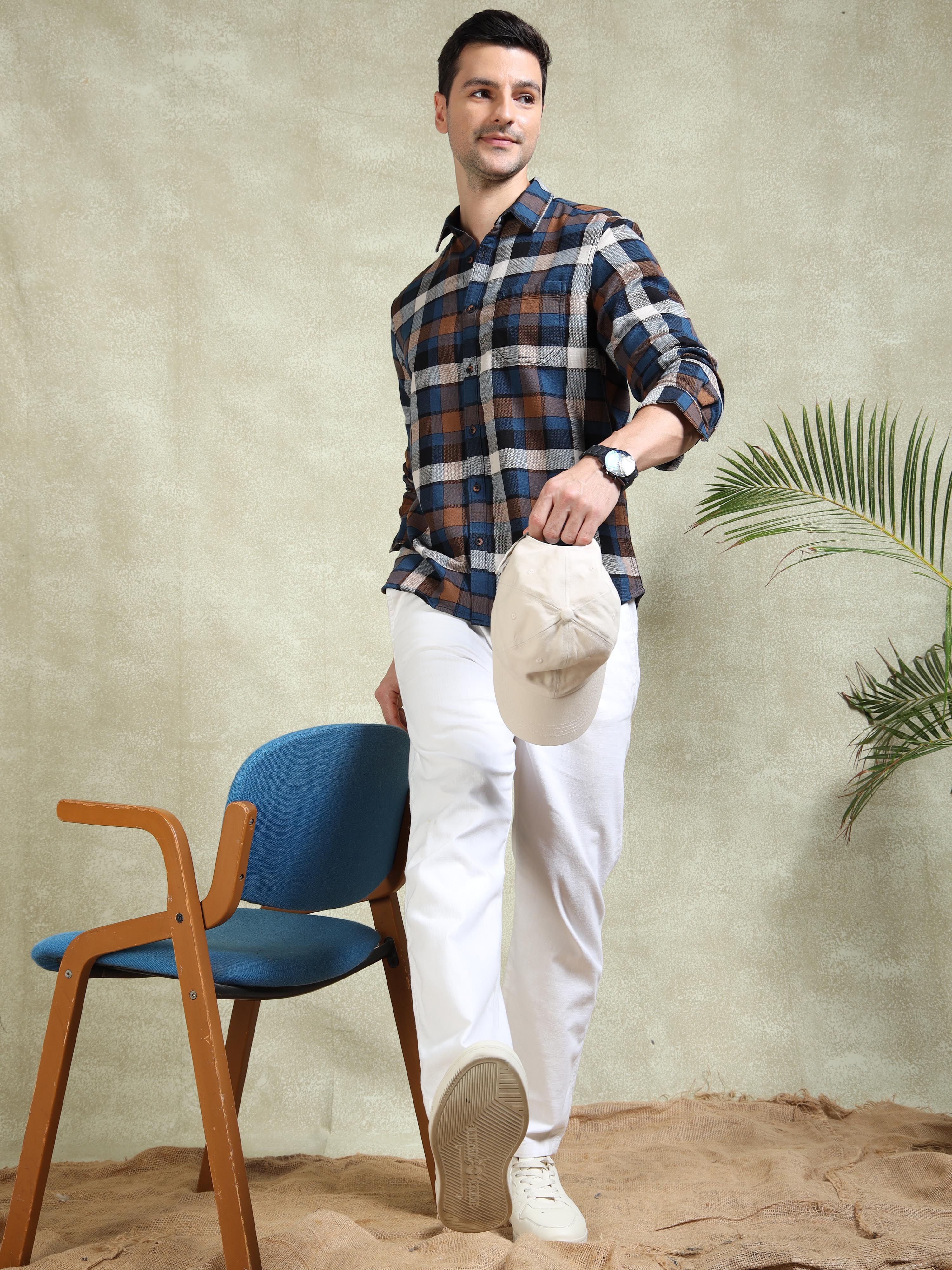 MEN'S BLUE CHECKS SLIM FIT SHIRT