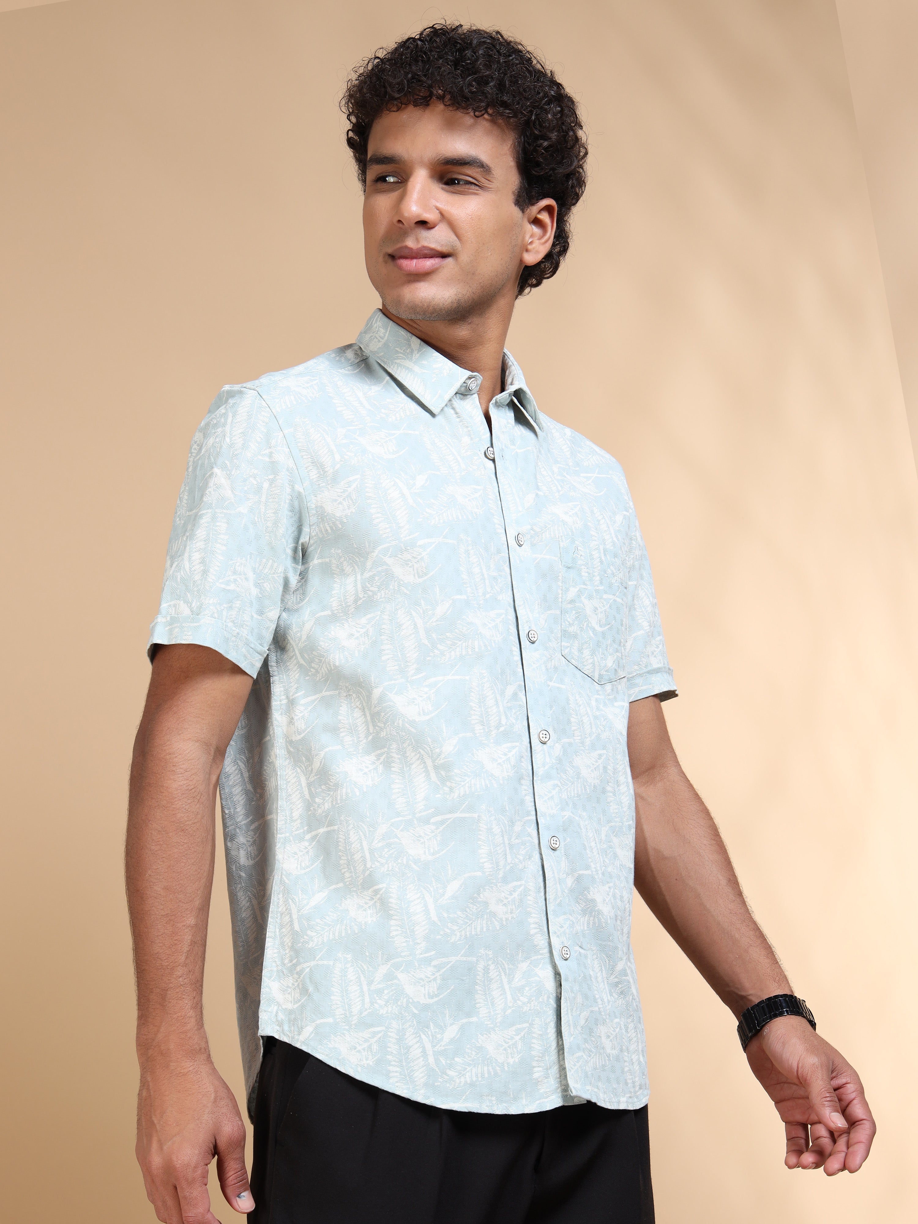 MEN'S LT.BLUE PRINT SLIM FIT SHIRT