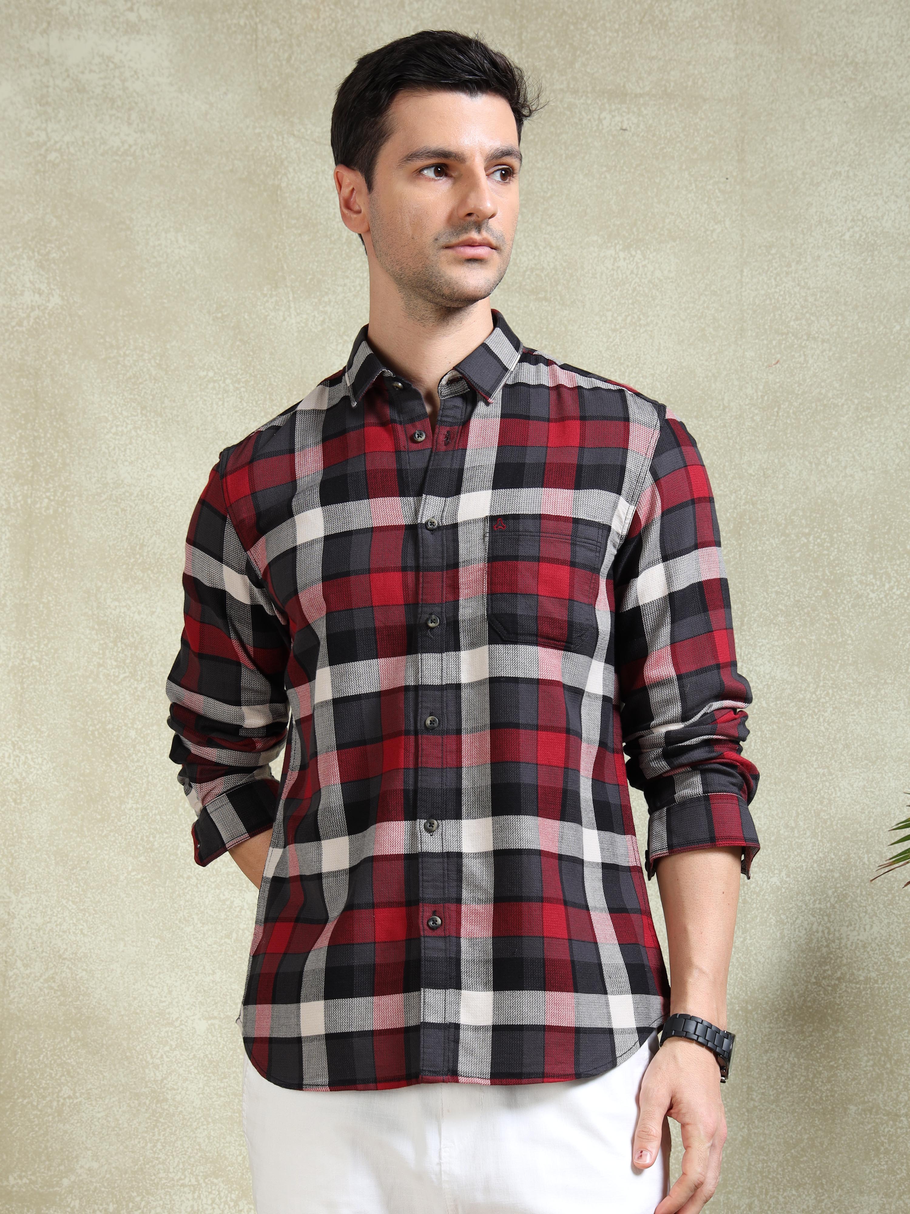 MEN'S RED CHECKS SLIM FIT SHIRT