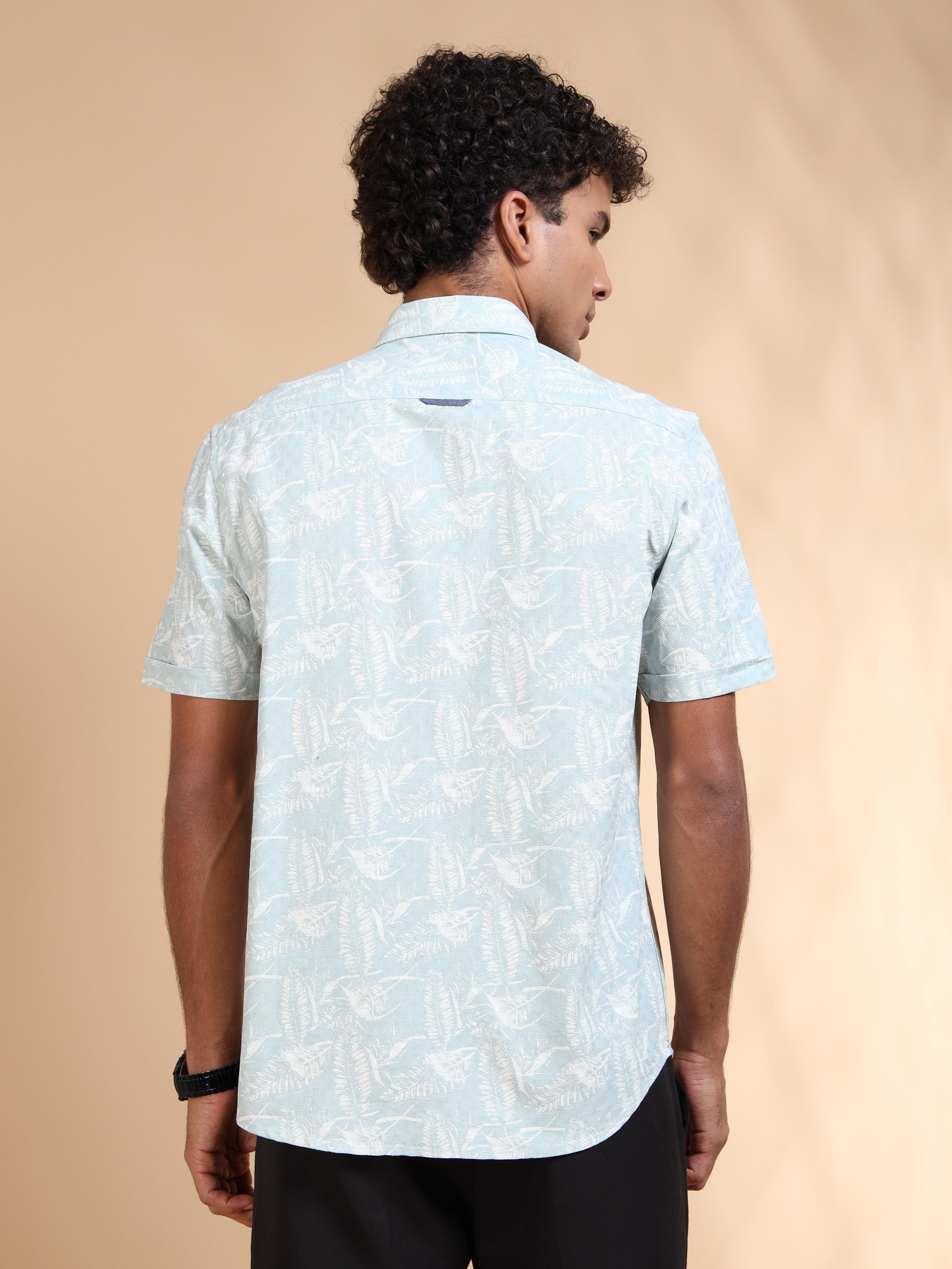 MEN'S LT.BLUE PRINT SLIM FIT SHIRT