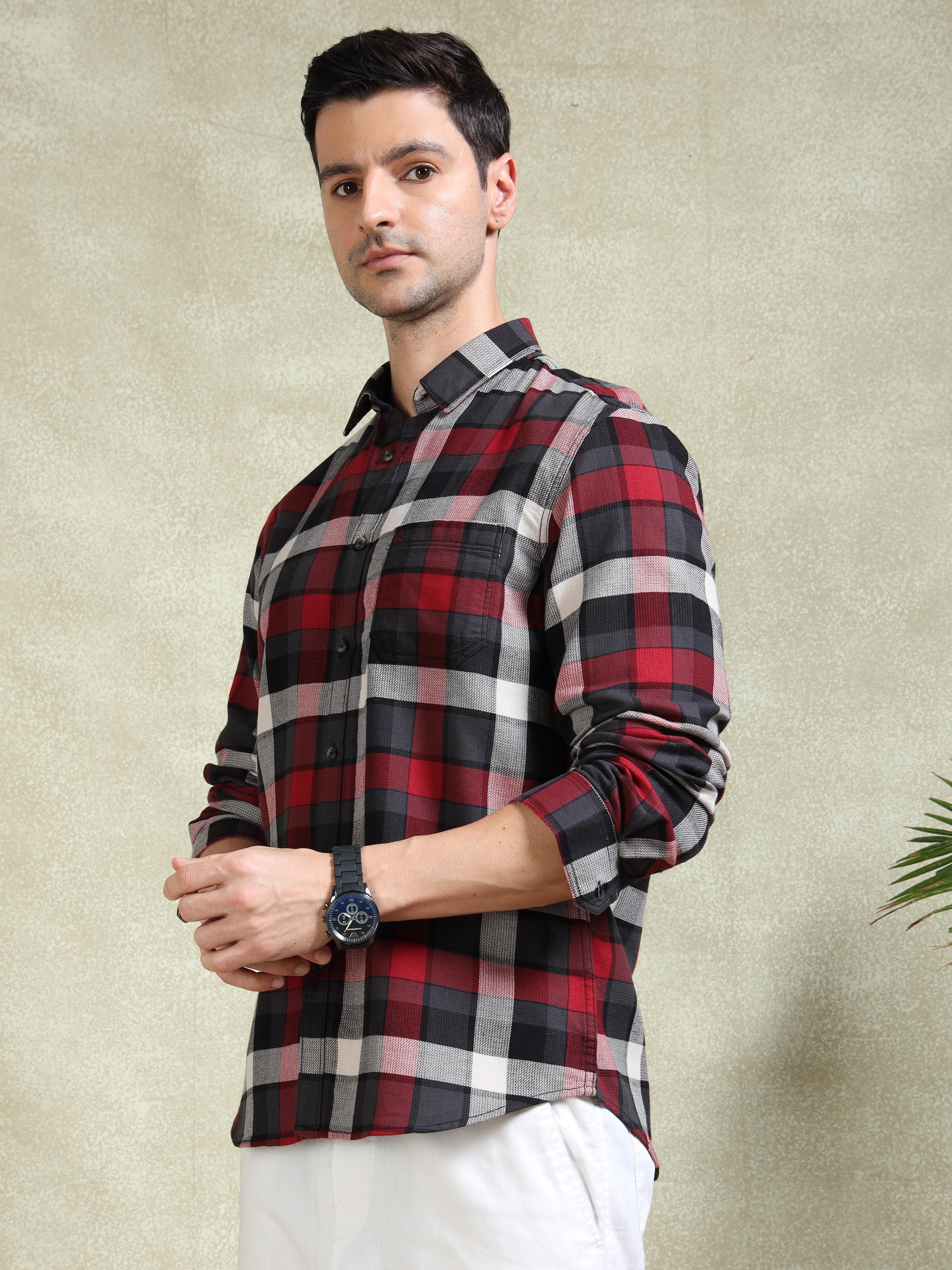 MEN'S RED CHECKS SLIM FIT SHIRT