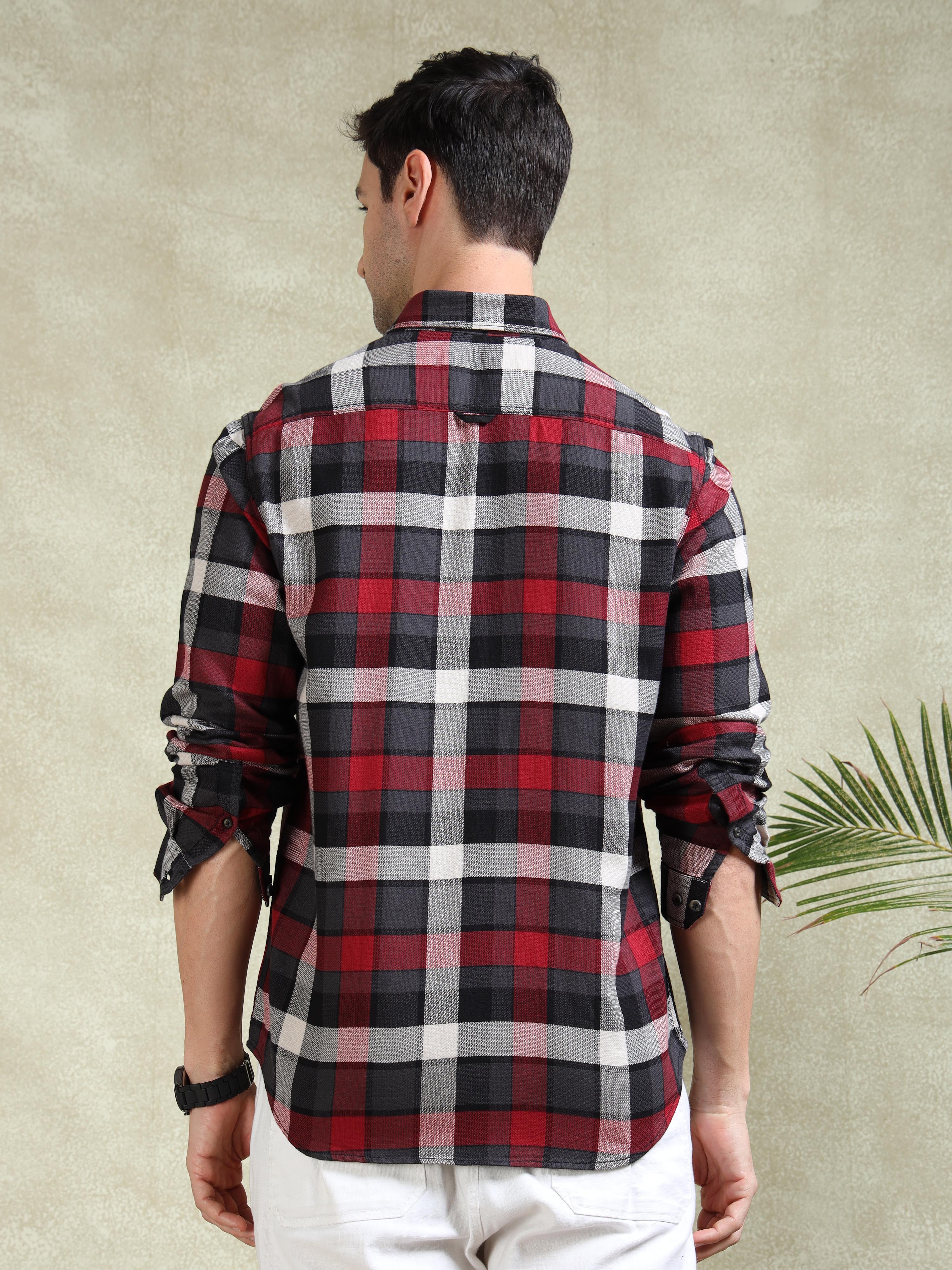 MEN'S RED CHECKS SLIM FIT SHIRT